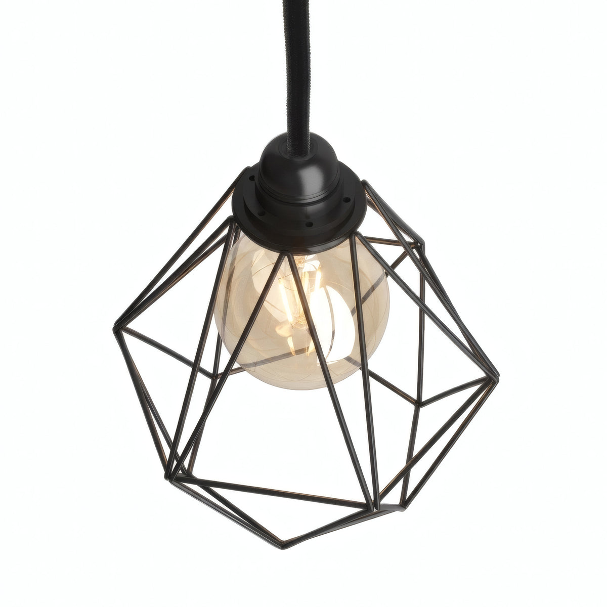 Abat-jour cage diamant en métal à facettes pour douille E27 — Noir