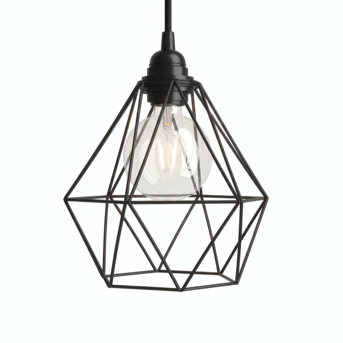 Abat-jour cage diamant en métal à facettes pour douille E27 — Noir