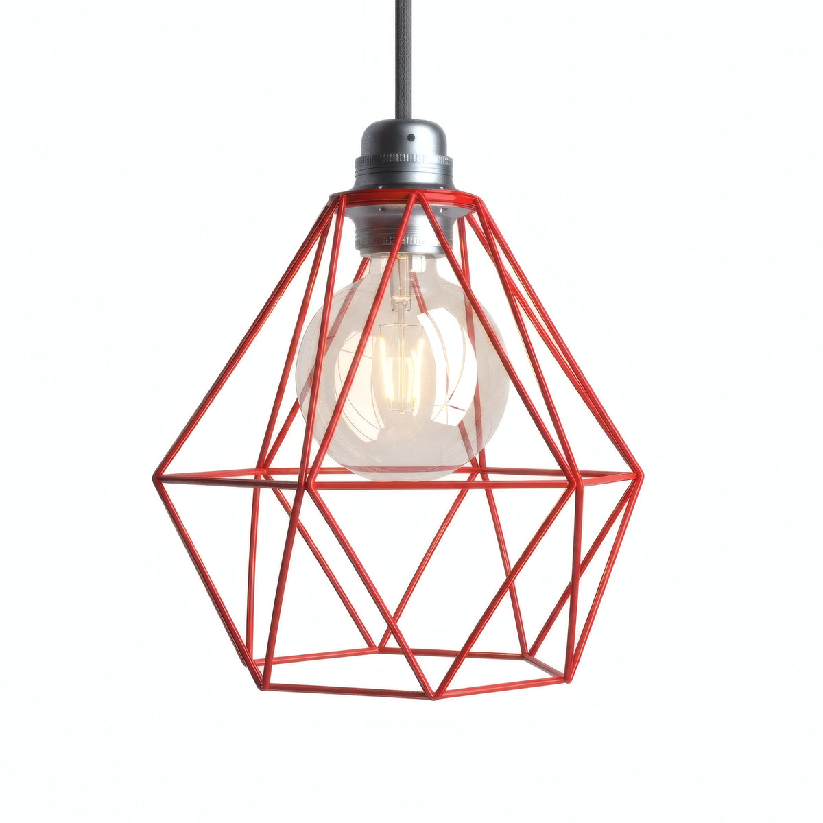 Abat-jour cage diamant en métal à facettes pour douille E27 — Rouge