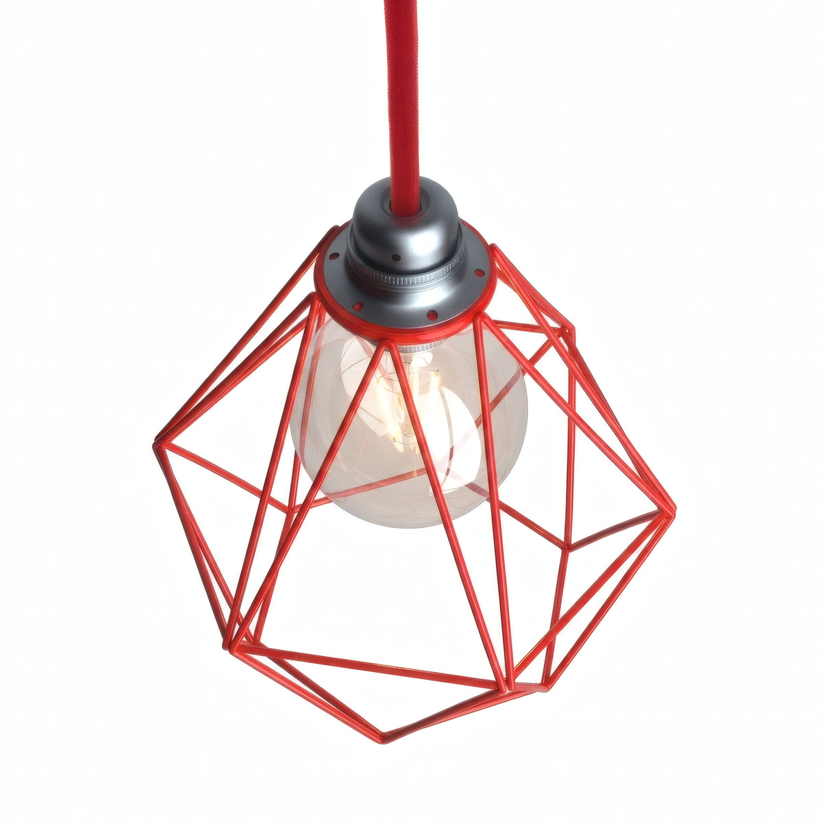 Abat-jour cage diamant en métal à facettes pour douille E27 — Rouge
