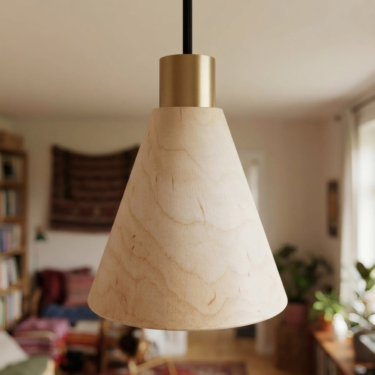 Abat-jour conique en bois naturel pour douille E27