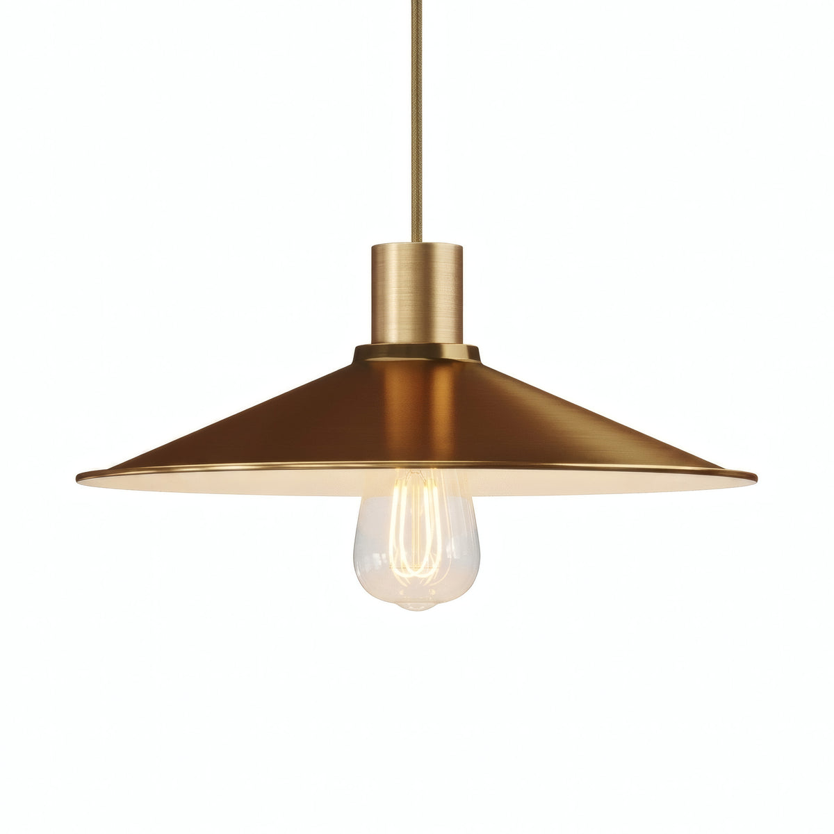 Abat-jour plat en métal émaillé Ø 30 cm pour douille E27 — Blanc et bronze satiné