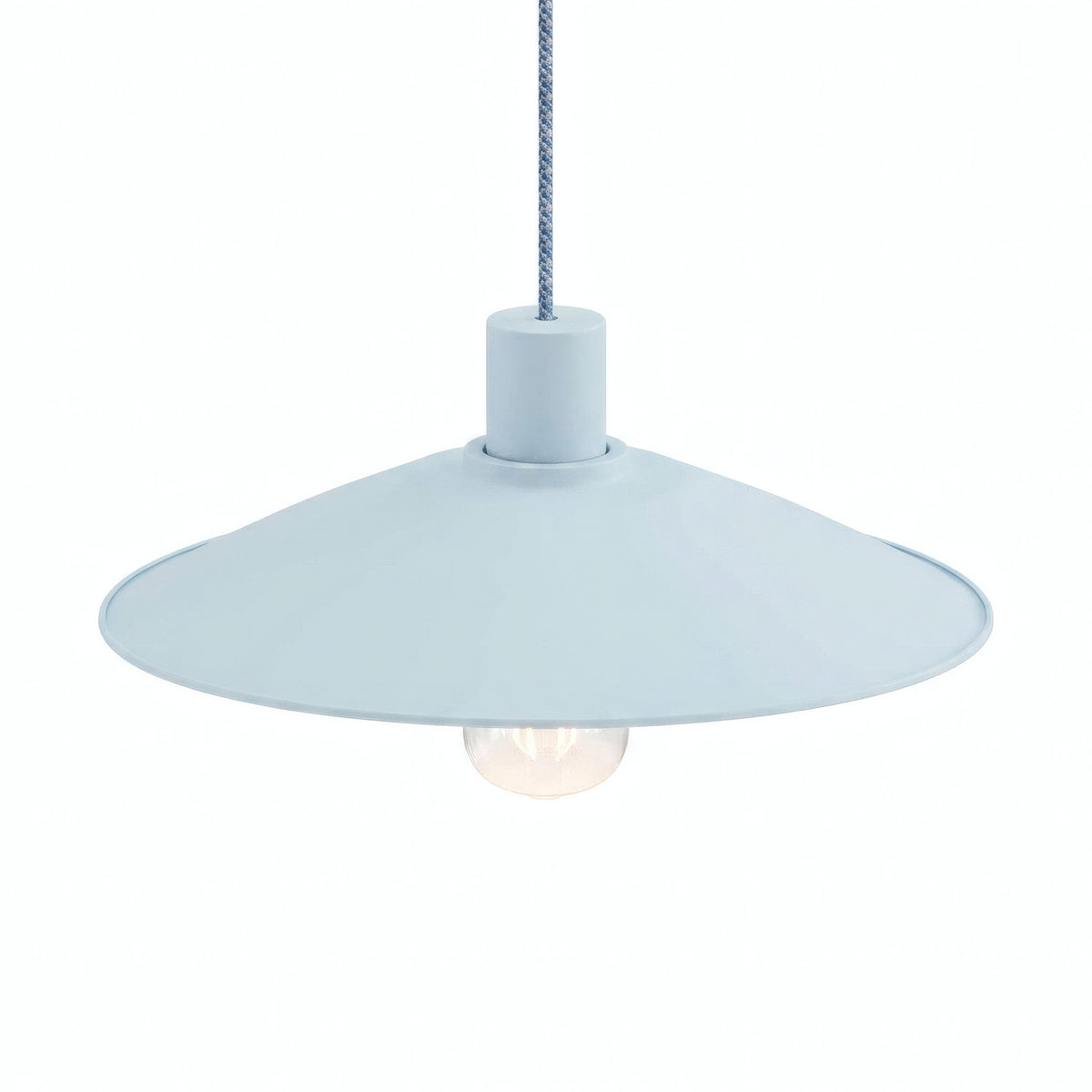 Abat-jour plat en métal émaillé Ø 30 cm pour douille E27 — Bleu ciel