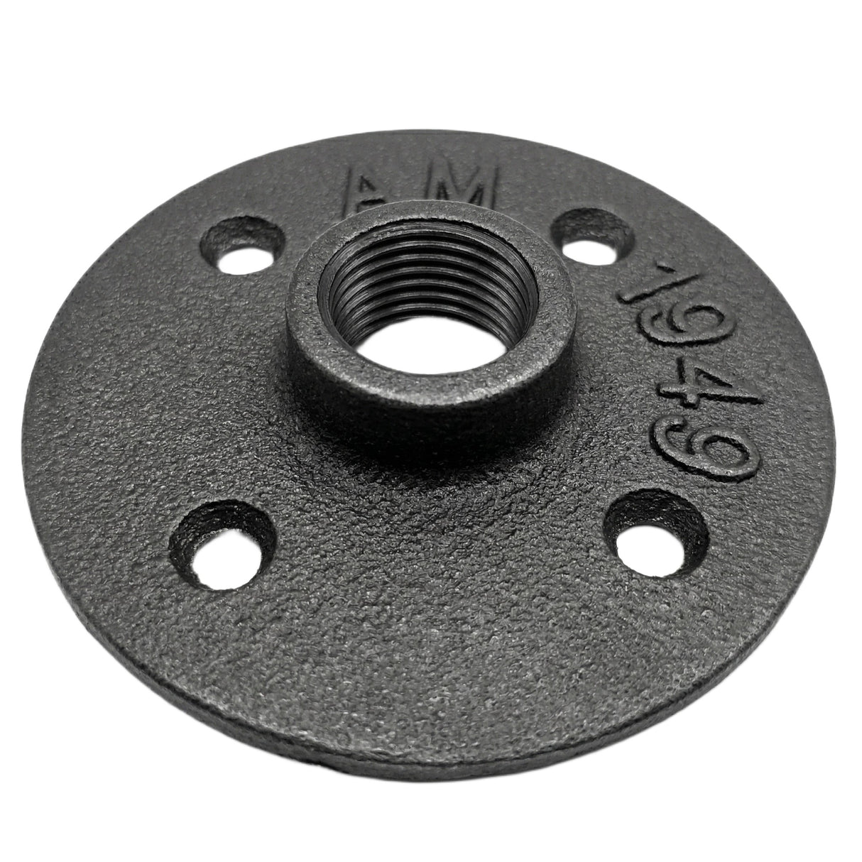 Bride de plancher 4 trous 1/2 pouce fonte noire — vue 3/4