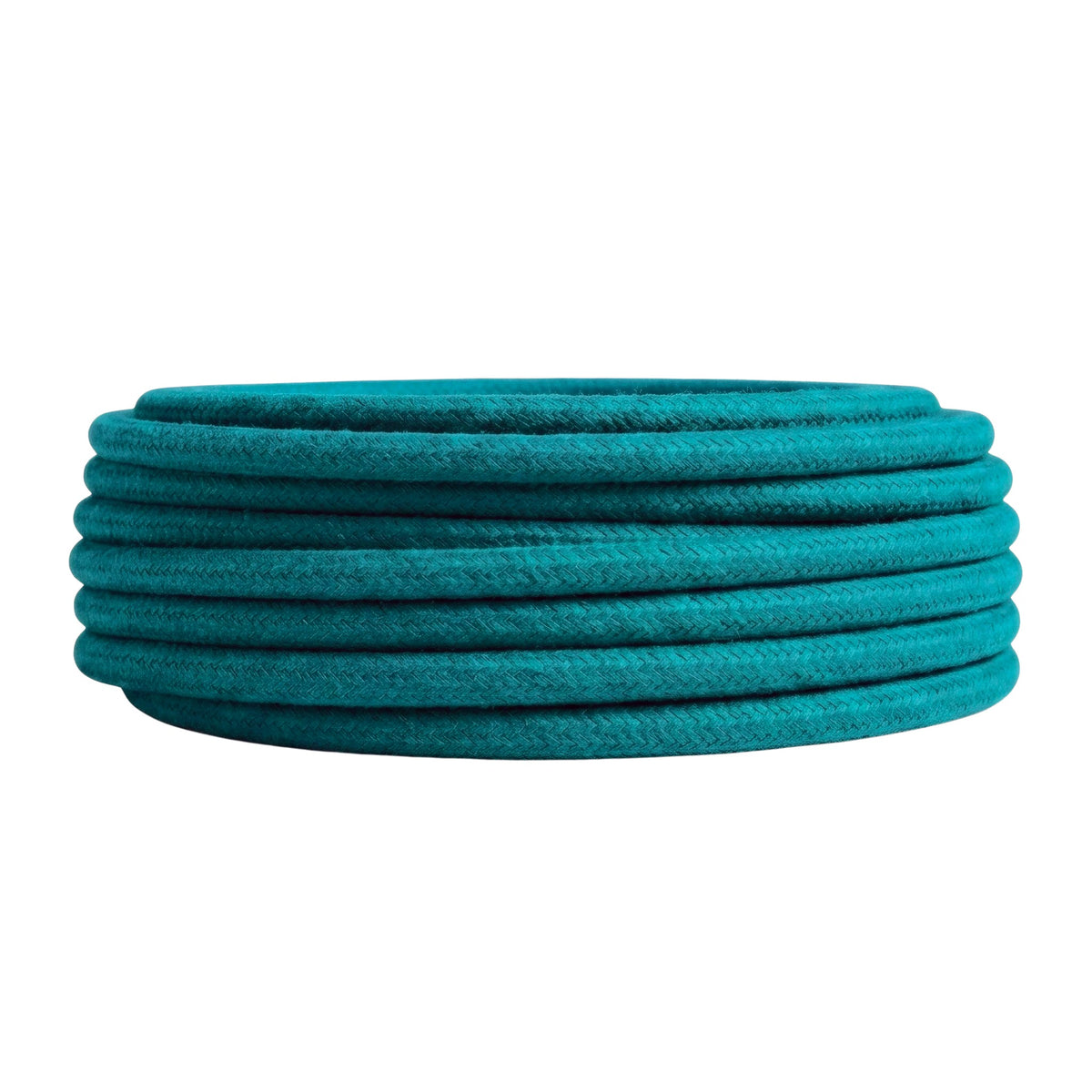 Câble textile rond en coton Céruléen – rouleau vu de profil