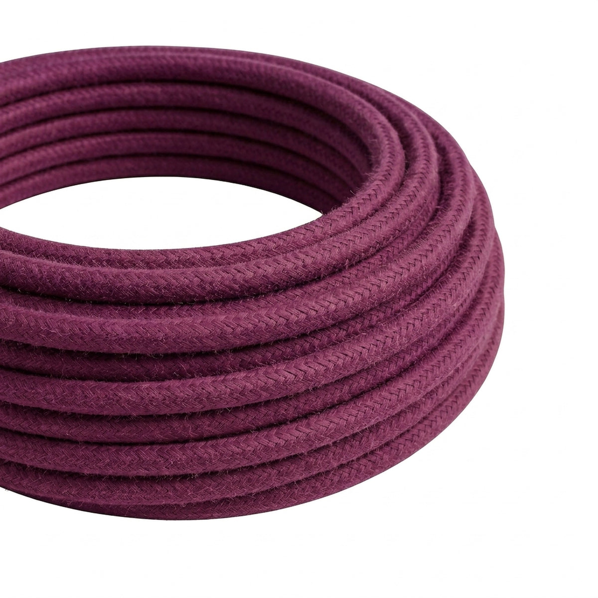 Câble textile rond en coton Lie de vin – rouleau en gros plan