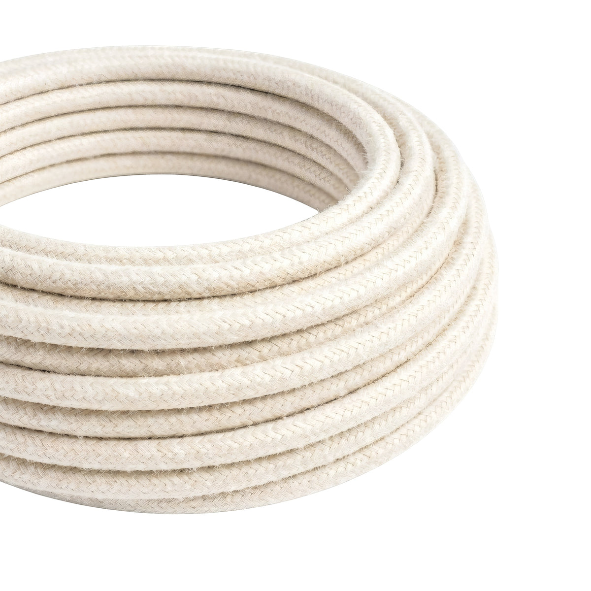 Câble textile rond en lin naturel Blanc