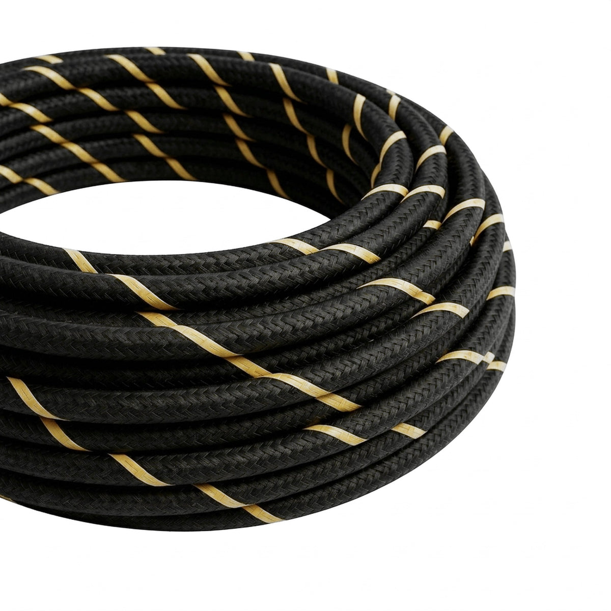 Câble textile rond rayé effet soie Noir et or