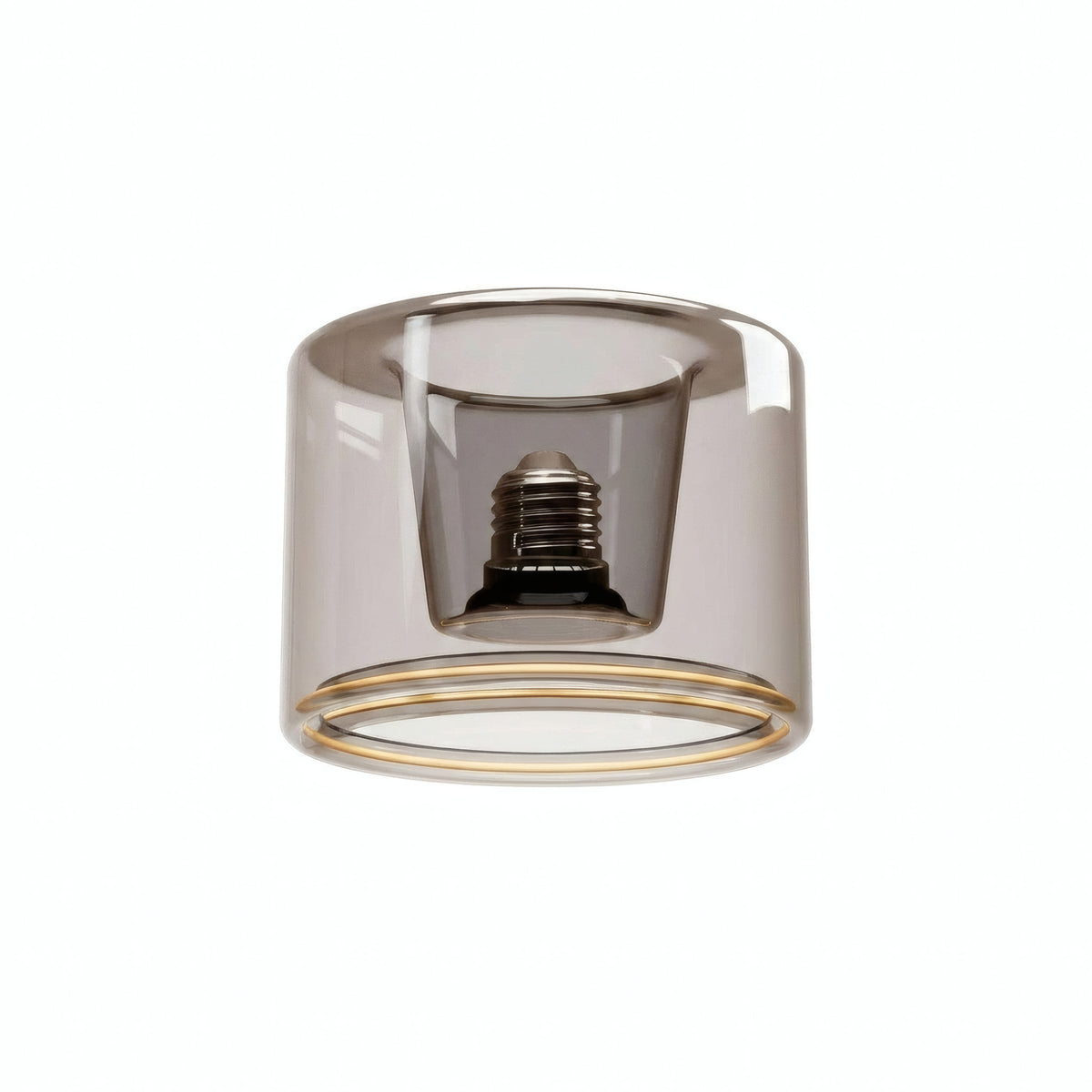 Ampoule LED donut E27 en verre fumé Ø 120 mm, vue de trois quarts, fond blanc