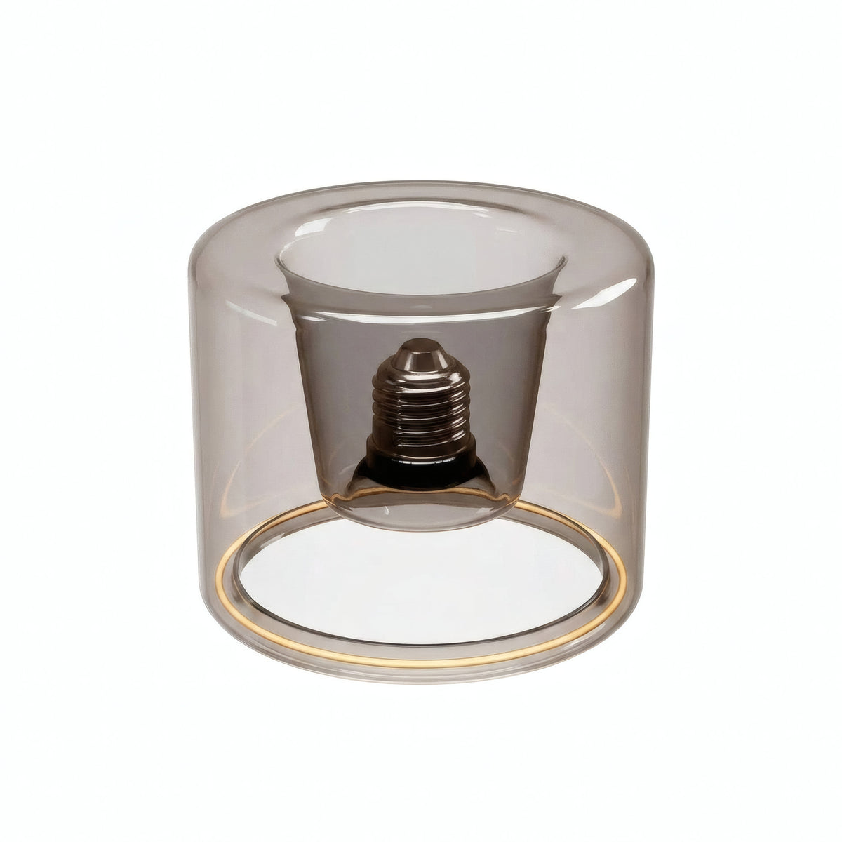 Ampoule LED donut E27 en verre fumé Ø 120 mm, vue en légère plongée, fond blanc
