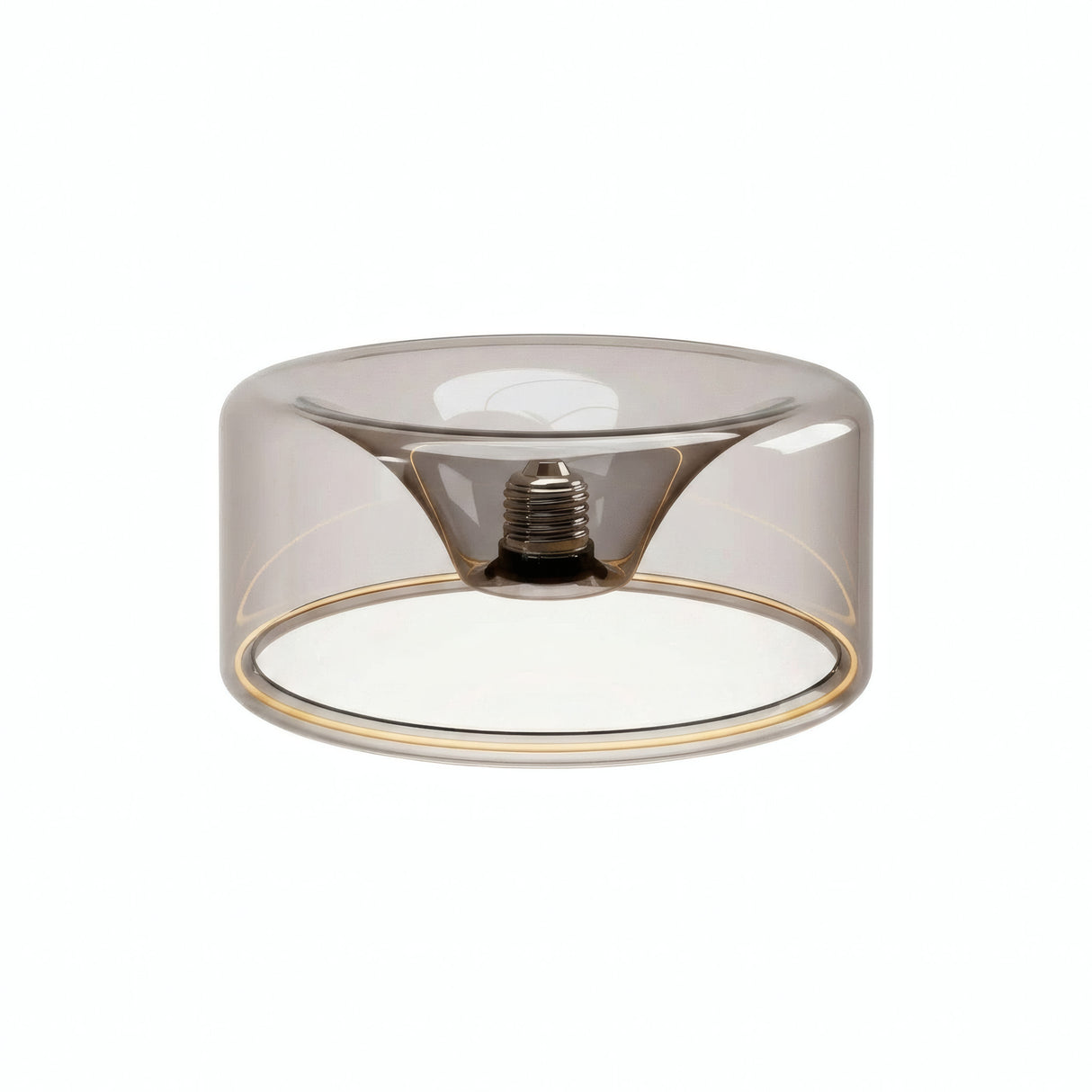 Ampoule LED donut E27 en verre fumé Ø 195 mm éteinte, culot encastré visible, fond blanc