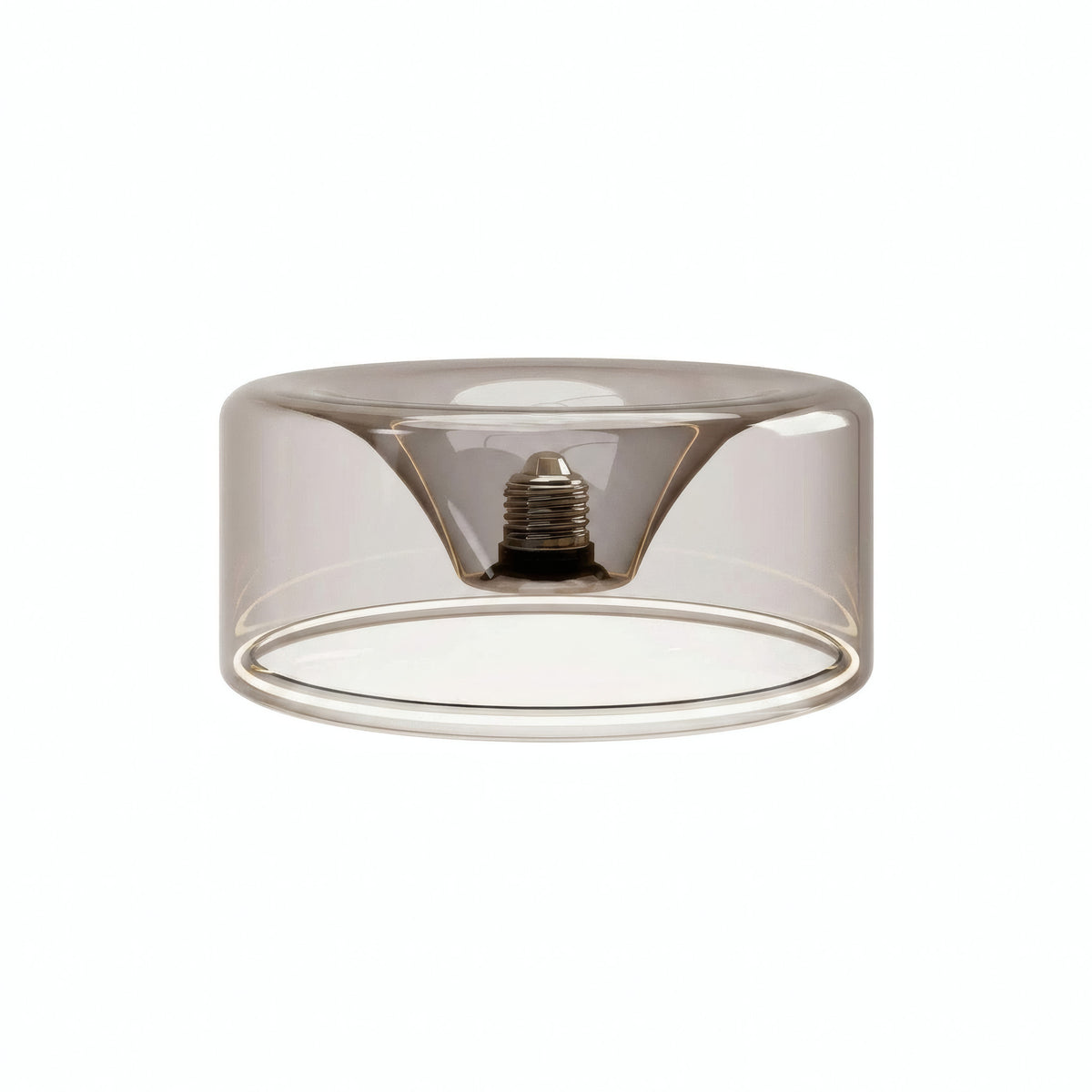 Ampoule LED donut E27 en verre fumé Ø 195 mm, vue de trois quarts, fond blanc