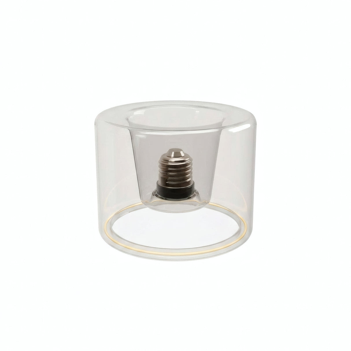 Ampoule LED donut E27 en verre transparent Ø 120 mm éteinte, culot encastré visible, fond blanc