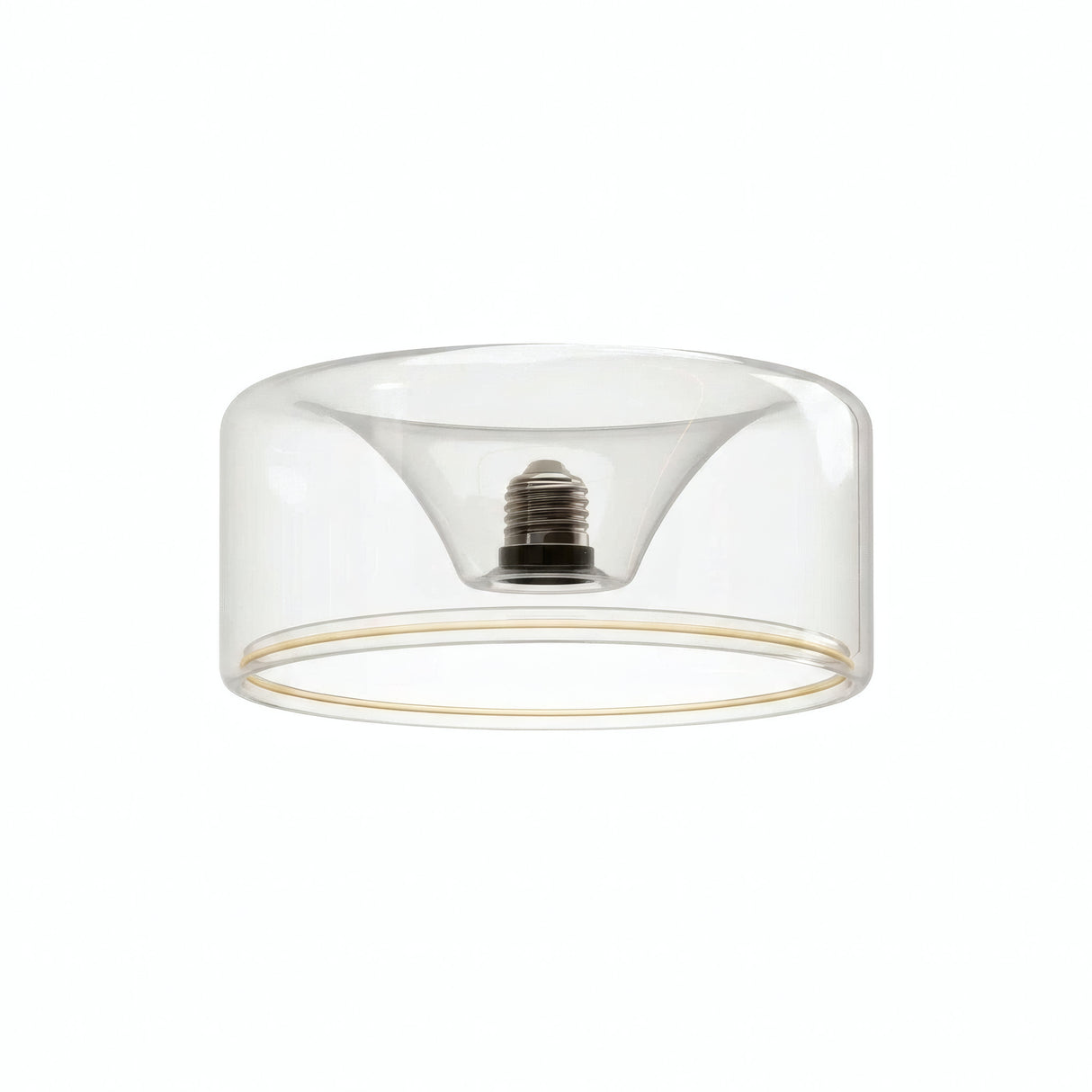 Ampoule LED donut E27 en verre transparent Ø 195 mm, vue de trois quarts, fond blanc