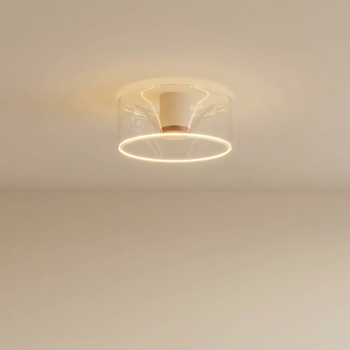 Ampoule LED donut E27 en verre transparent Ø 195 mm au plafond, lumière chaude diffuse