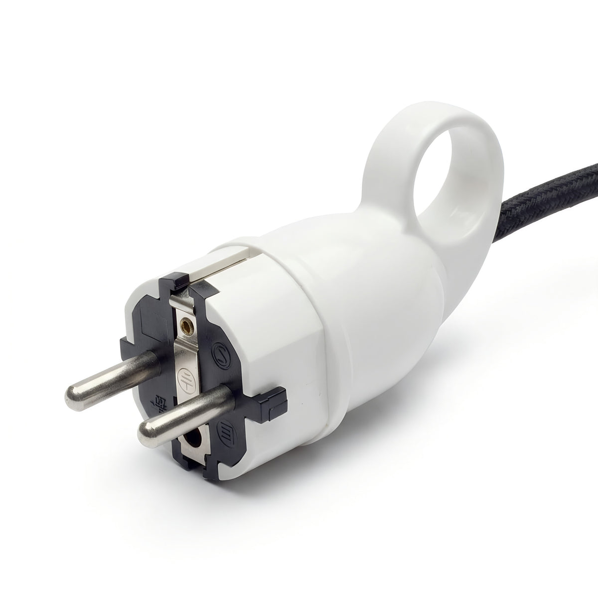 Fiche mâle Schuko avec anneau extracteur — Blanc