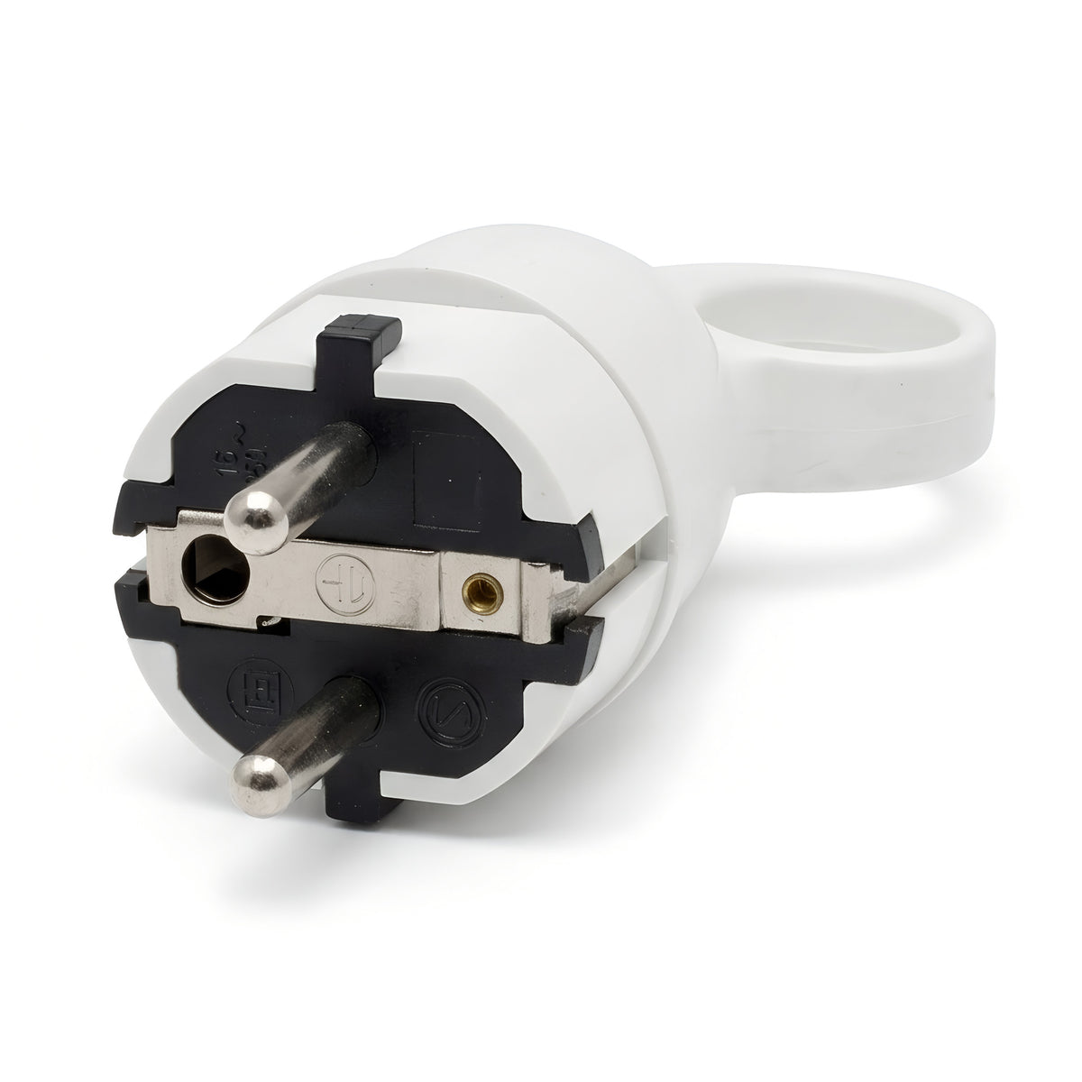 Fiche mâle Schuko avec anneau extracteur — Blanc