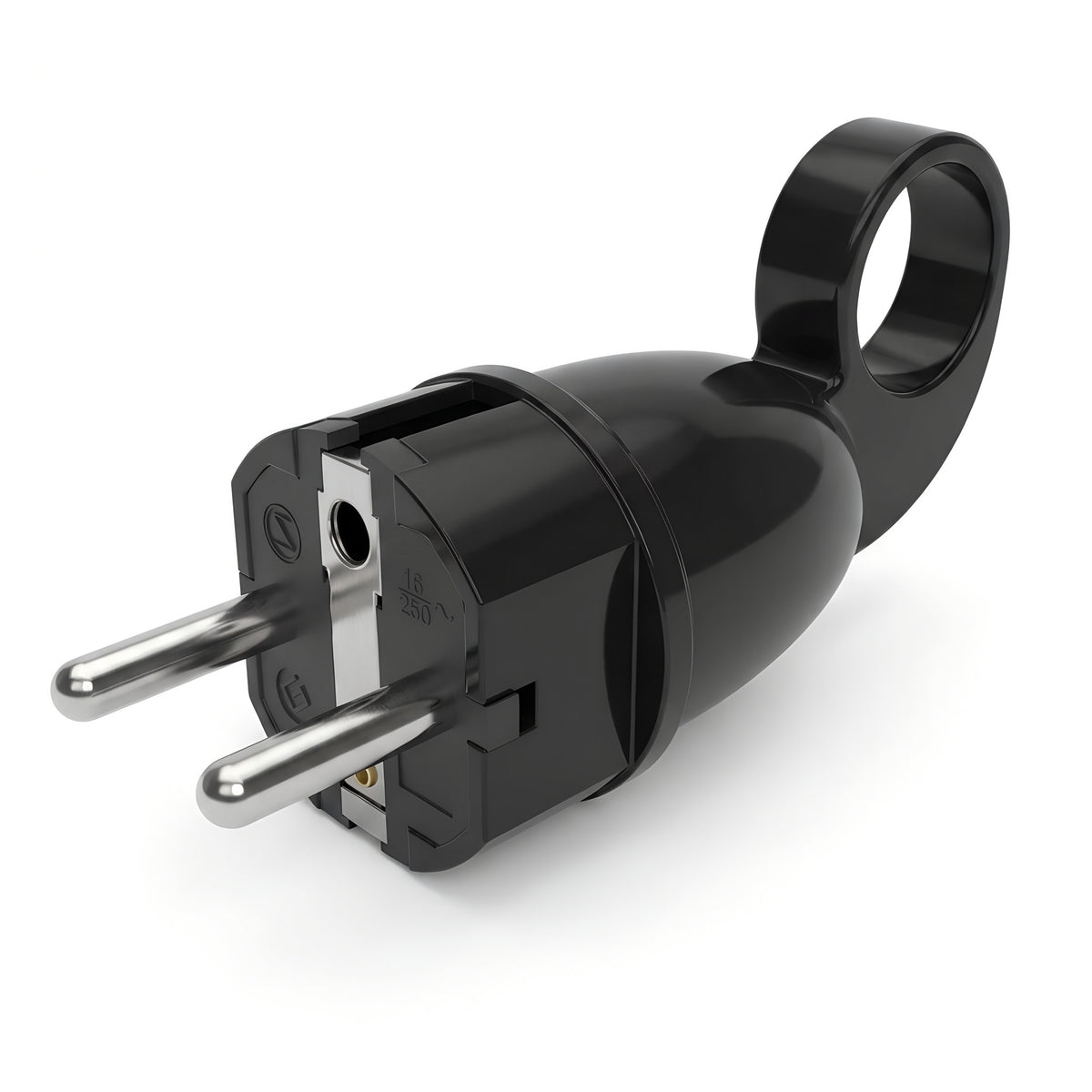 Fiche mâle Schuko avec anneau extracteur — Noir