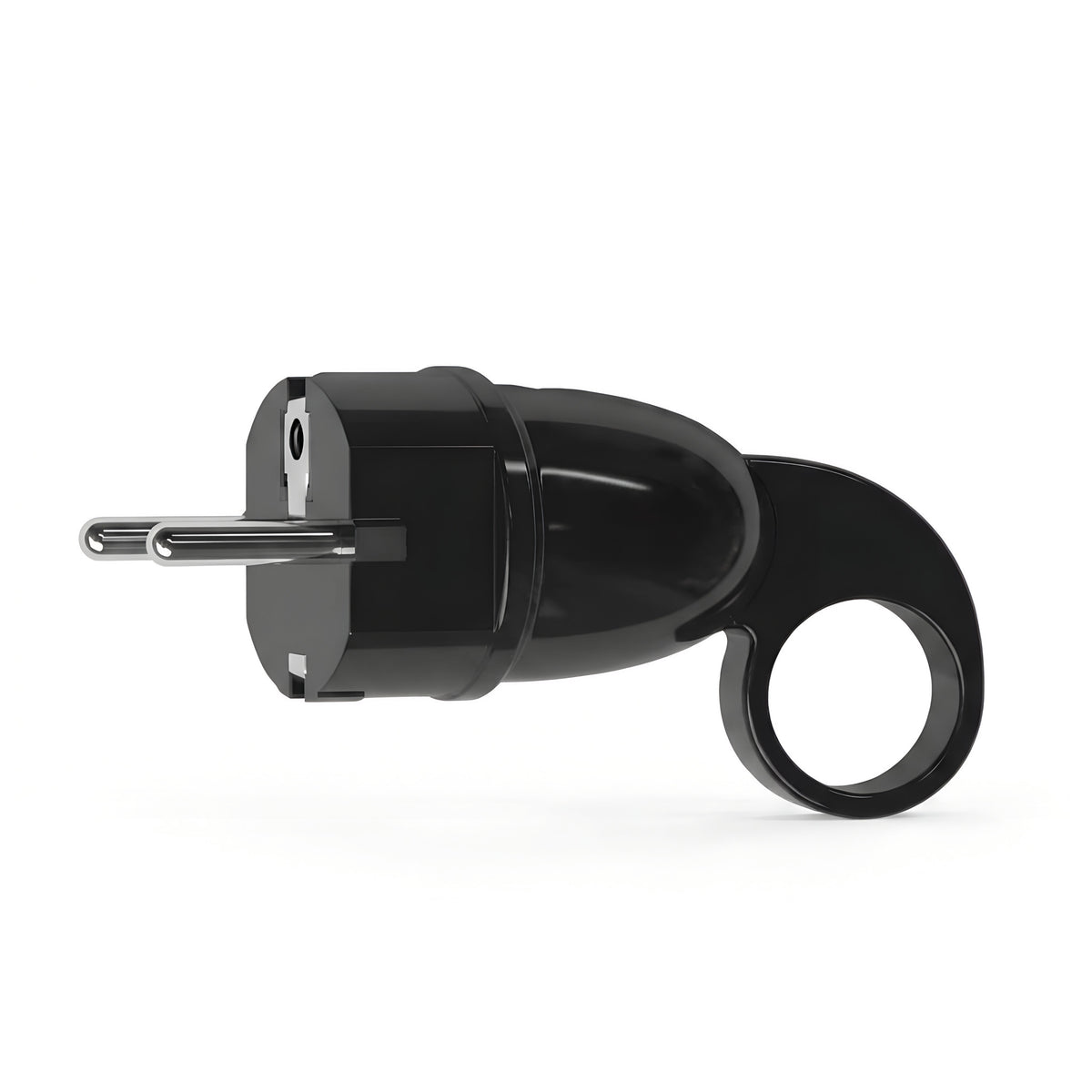 Fiche mâle Schuko avec anneau extracteur — Noir