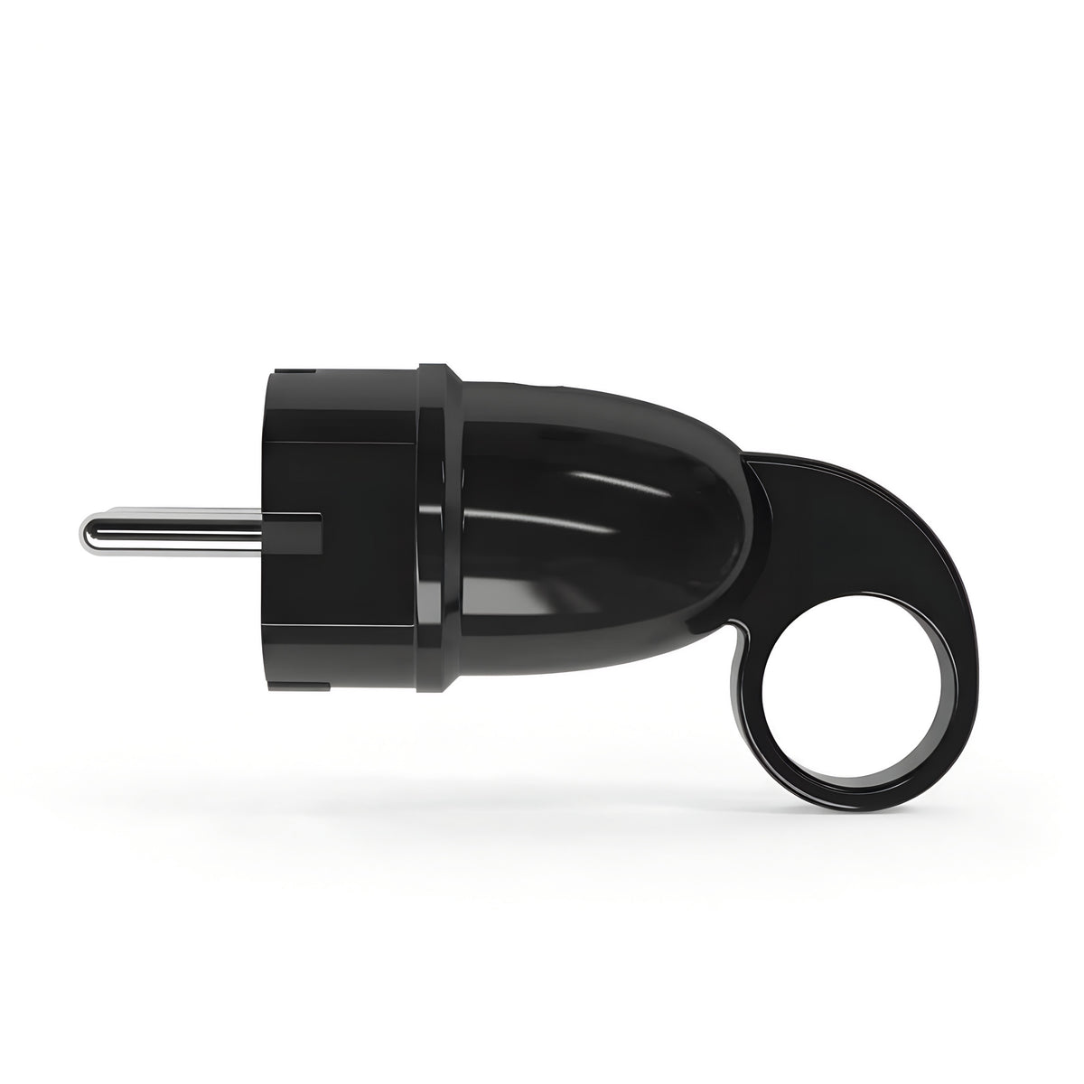 Fiche mâle Schuko avec anneau extracteur — Noir