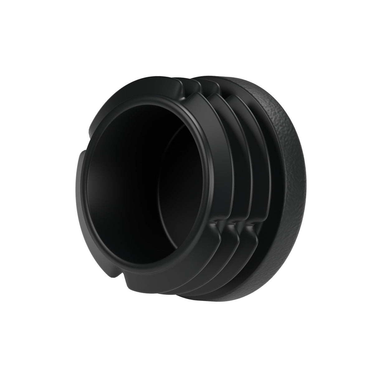 Insert plastique noir pour raccord femelle 3/4″ 20x27, vue de dessous : corps creux et ailettes