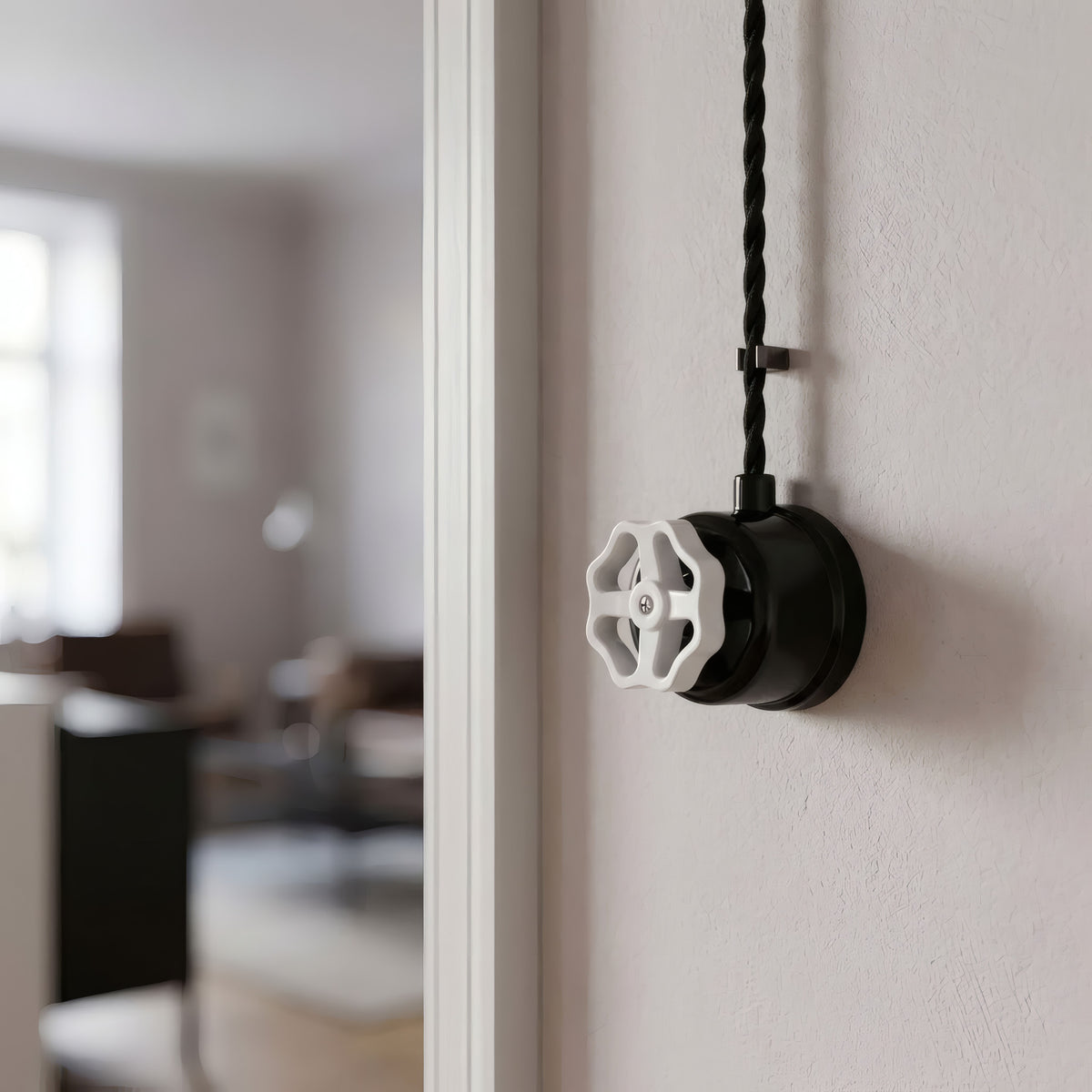 Interrupteur va-et-vient en porcelaine à bouton — Noir / Blanc