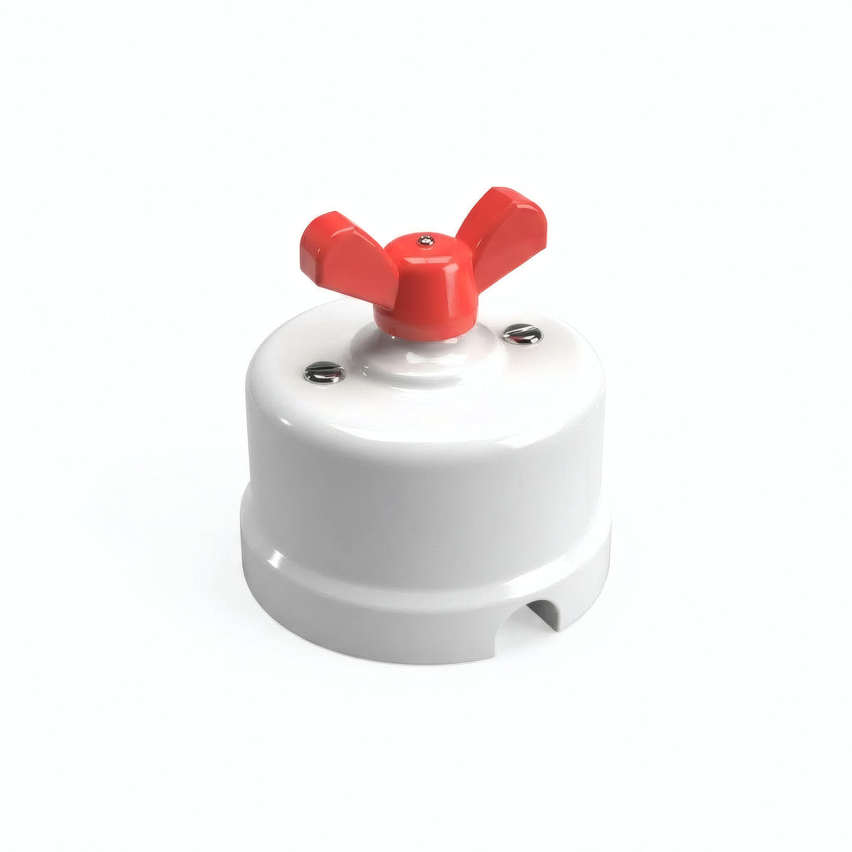 Interrupteur va-et-vient en porcelaine à écrou papillon — Blanc / Rouge