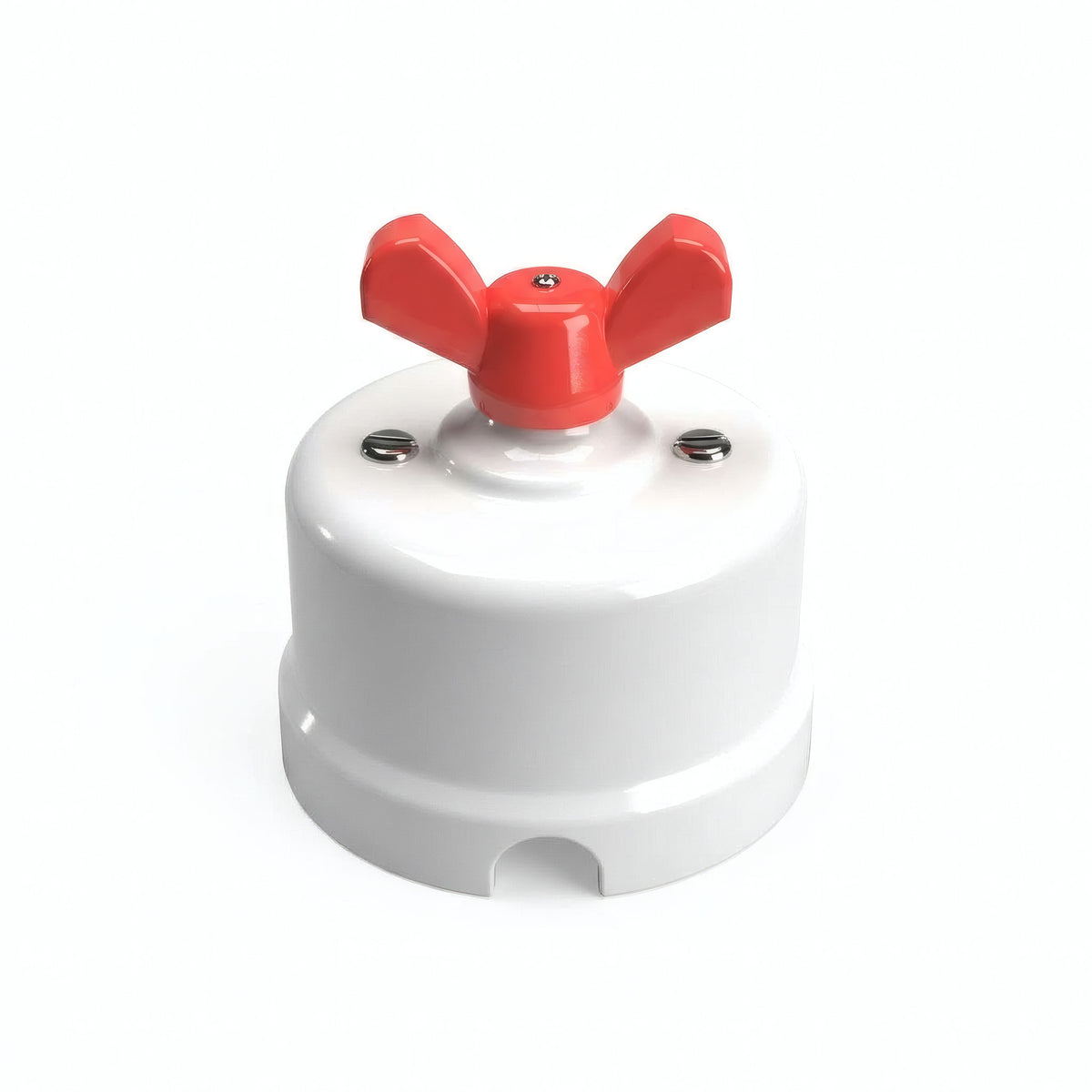 Interrupteur va-et-vient en porcelaine à écrou papillon — Blanc / Rouge