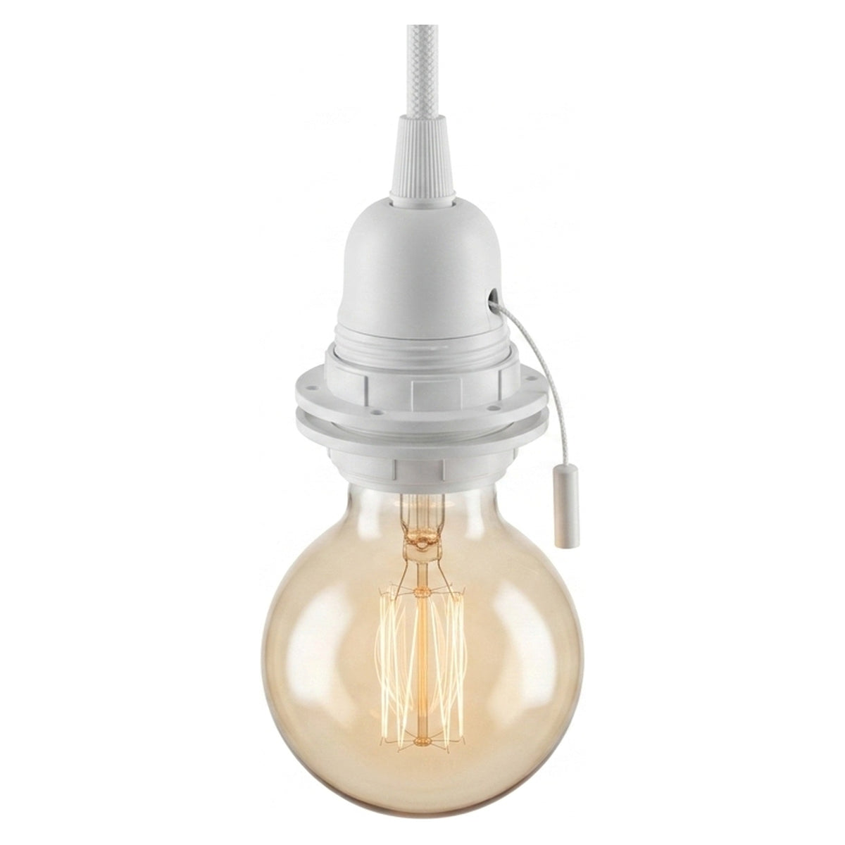 Douille E27 thermoplastique double bague et tirette — Blanc