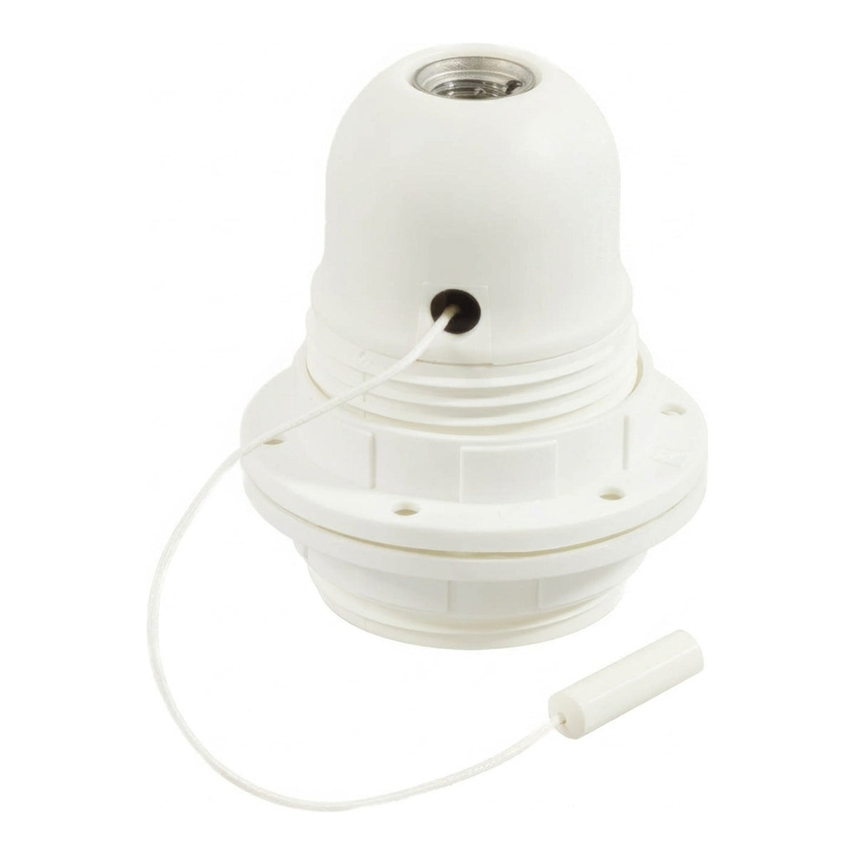 Douille E27 thermoplastique double bague et tirette — Blanc