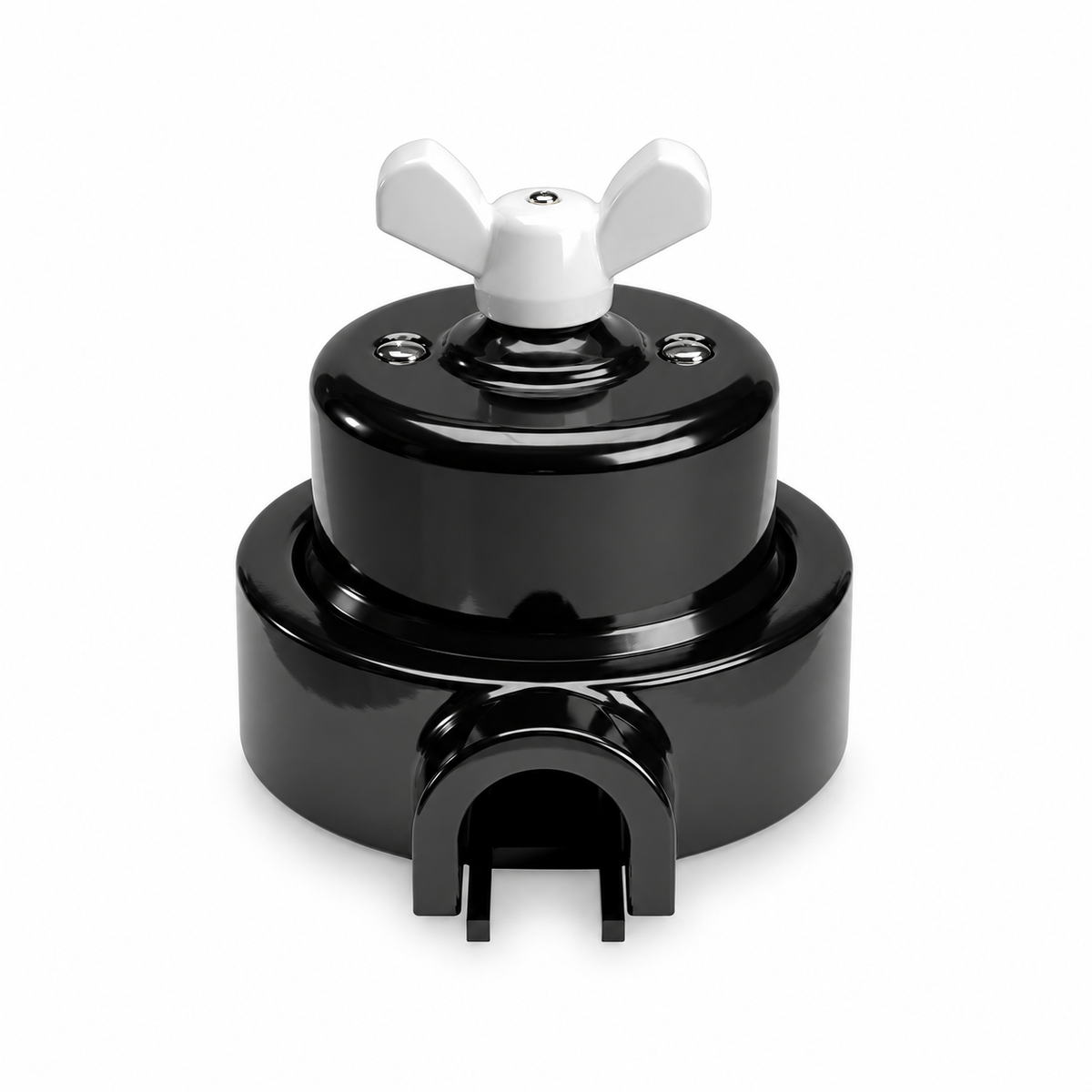 Kit va-et-vient en porcelaine noire, écrou papillon blanc, une sortie — vue 1