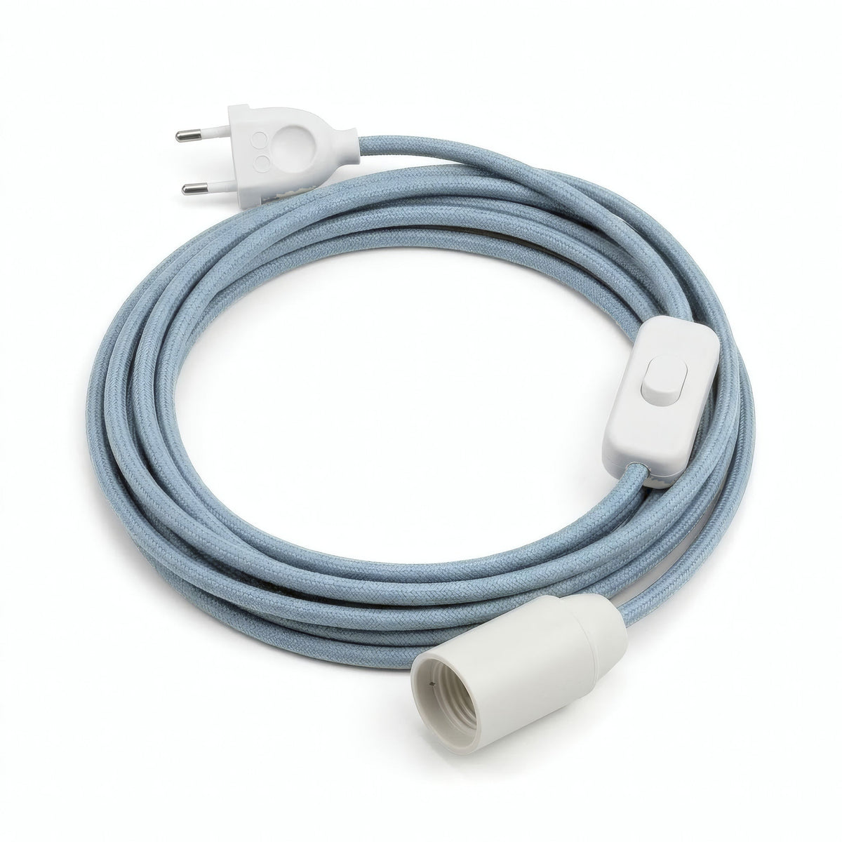 Lampe baladeuse câble textile uni, coton bleu océan, douille E14