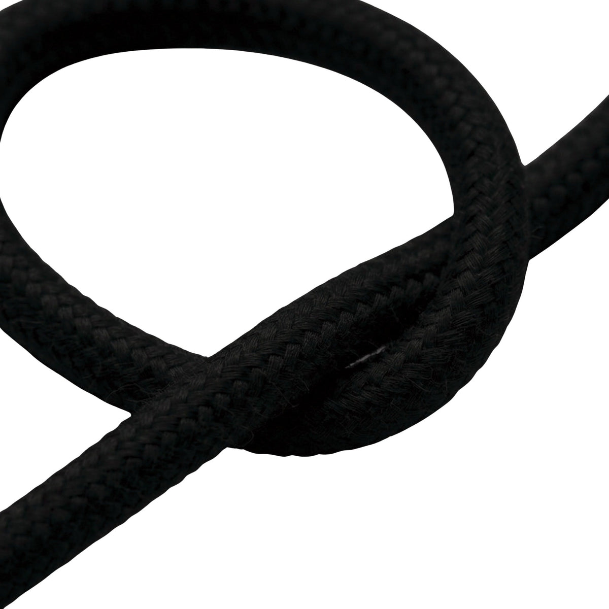 Gros plan du câble textile uni, coton noir charbon