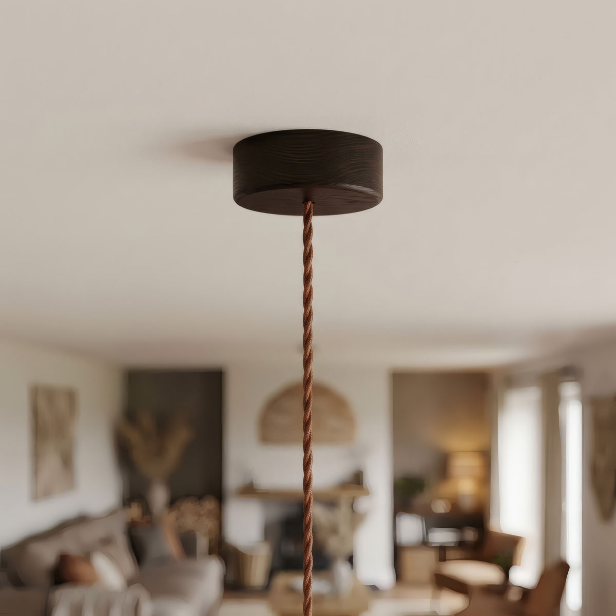 Mini rosace cylindrique en bois, Ø 88 mm — 1 trou central / Effet Wengé