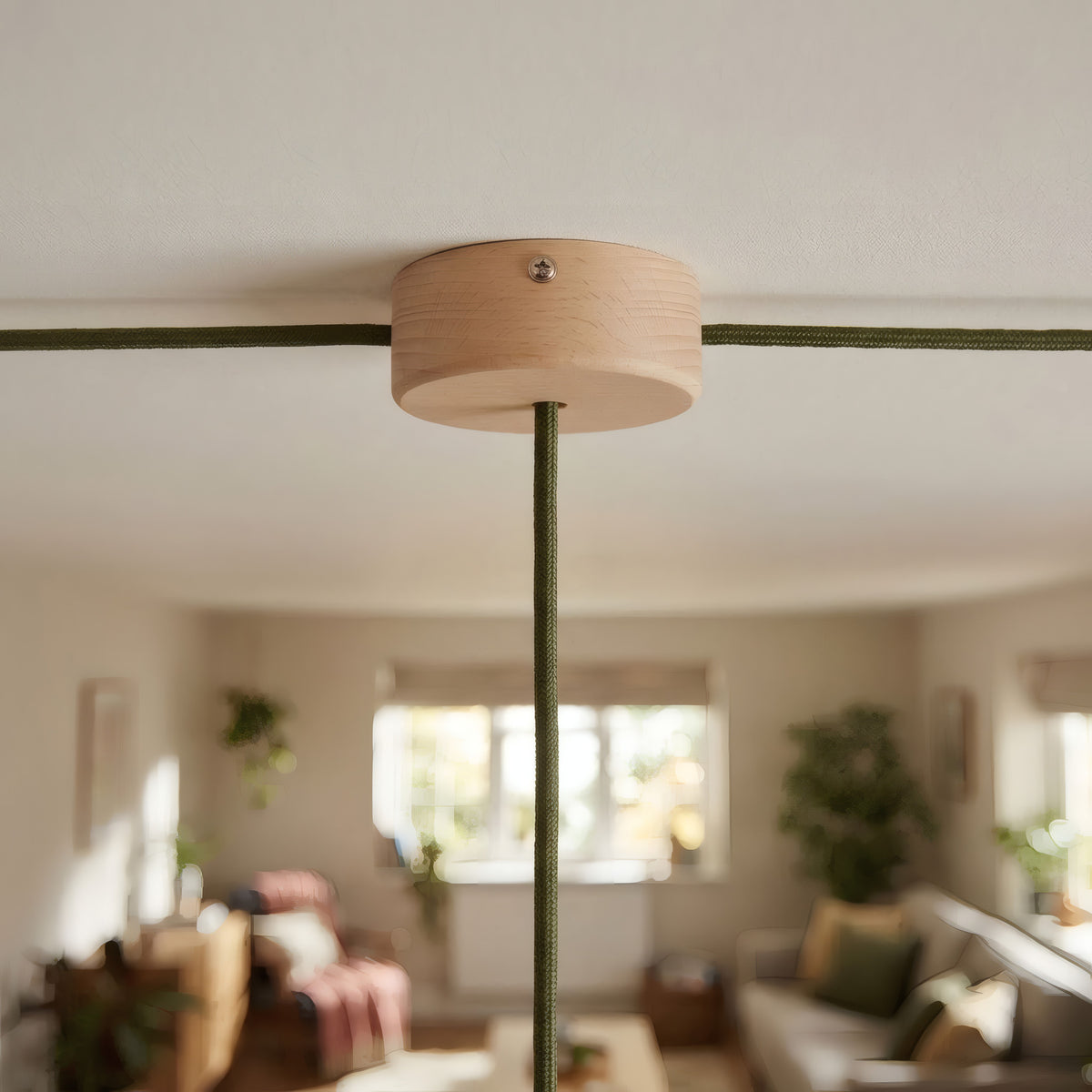 Mini rosace cylindrique en bois, Ø 88 mm — 1 trou central et 2 latéraux / Neutre