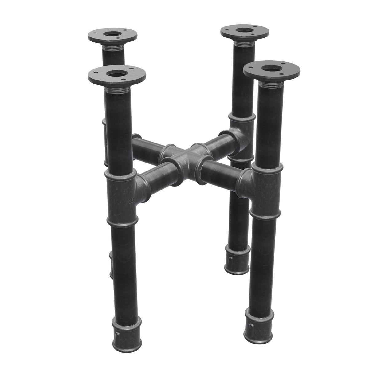 Piètement de table basse, pieds en croix, fonte et acier Ø 34 mm, 36 × 36 cm, hauteur 42 cm