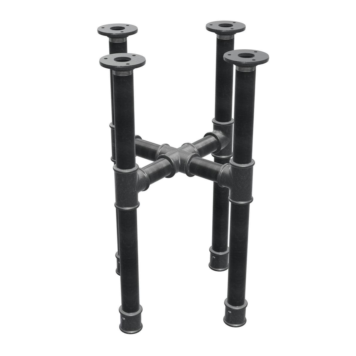 Piètement de table basse, pieds en croix, fonte et acier Ø 34 mm, 36 × 36 cm, hauteur 52 cm