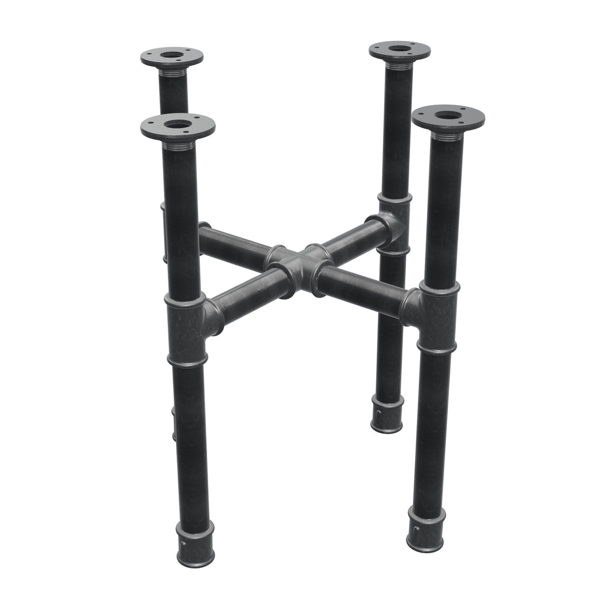 Piètement de table basse, pieds en croix, fonte et acier Ø 34 mm, 46 × 46 cm, hauteur 52 cm