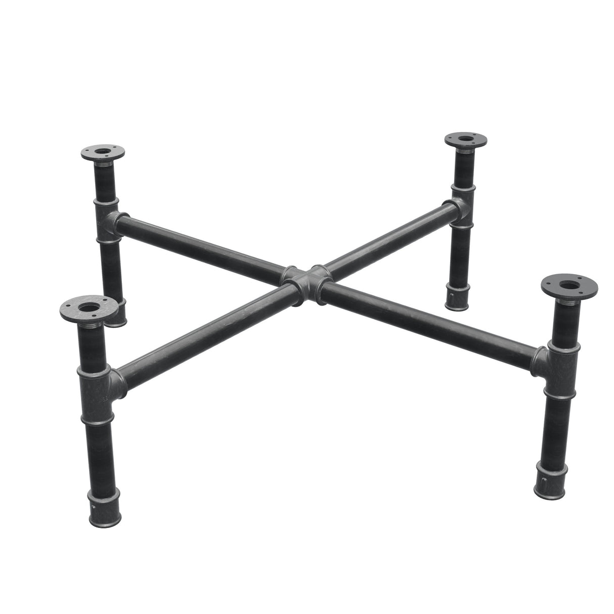 Piètement de table basse, pieds en croix, fonte et acier Ø 34 mm, 96 × 96 cm, hauteur 32 cm