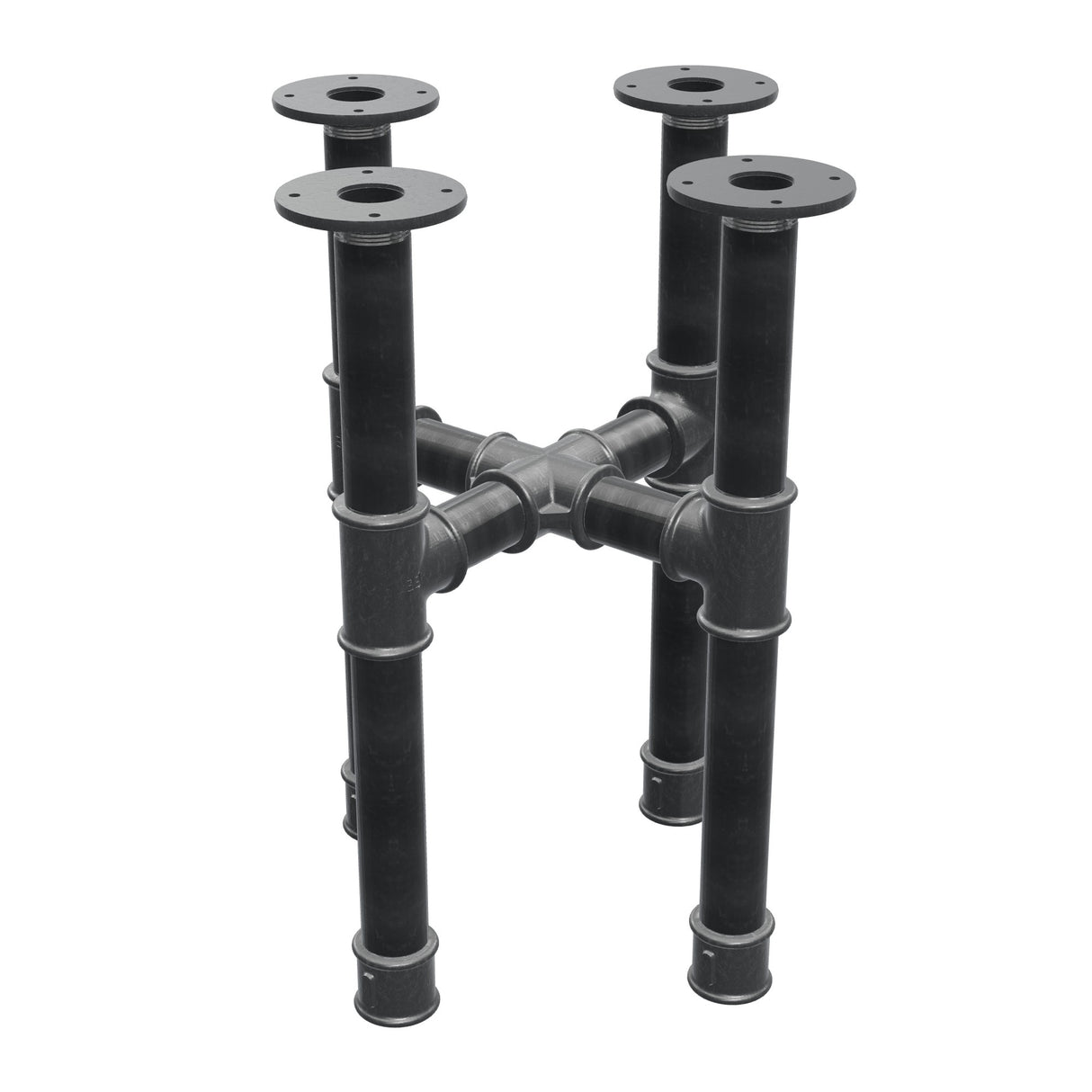 Piètement de table basse, pieds en croix, fonte et acier Ø 42 mm, 41 × 41 cm, hauteur 54 cm