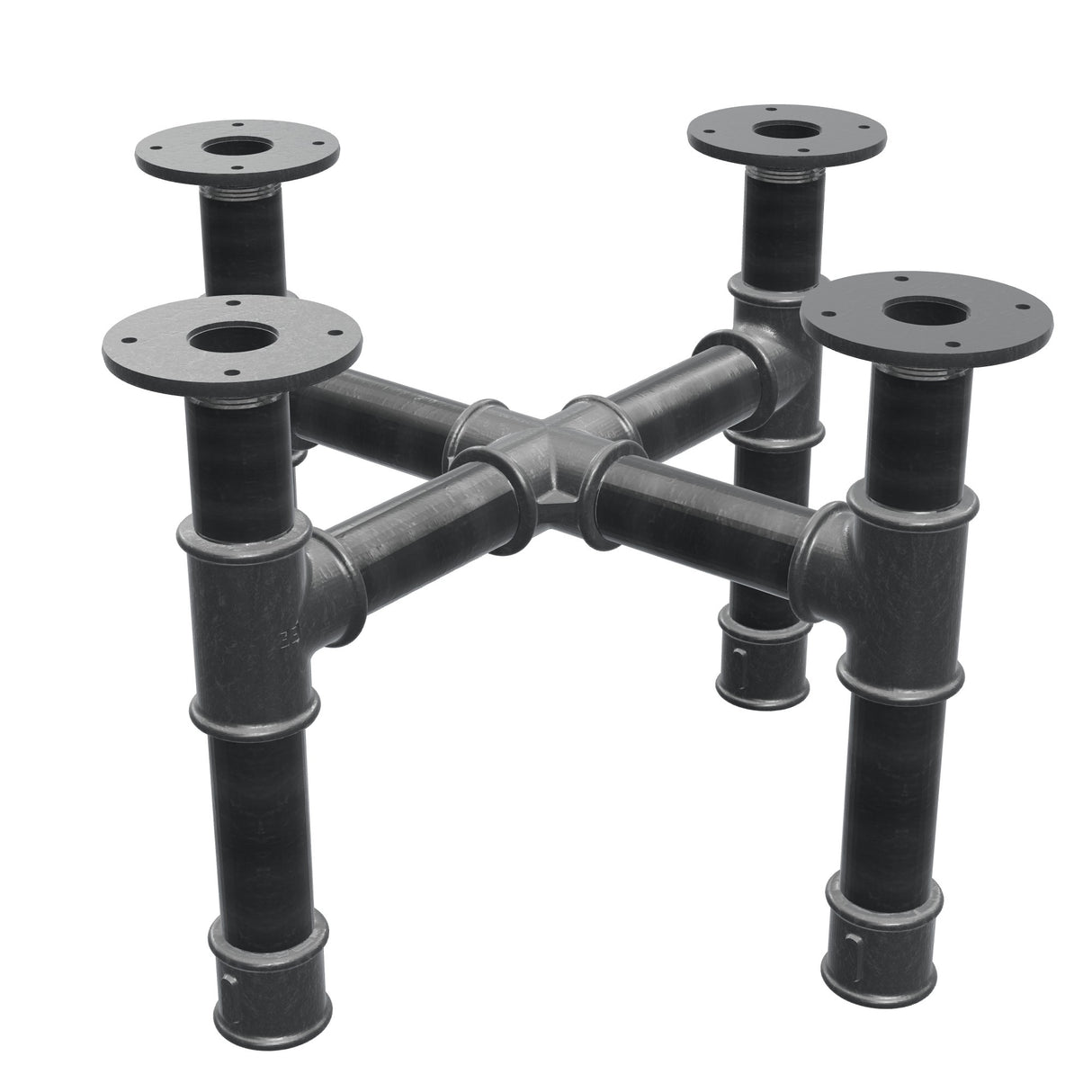 Piètement de table basse, pieds en croix, fonte et acier Ø 42 mm, 51 × 51 cm, hauteur 34 cm