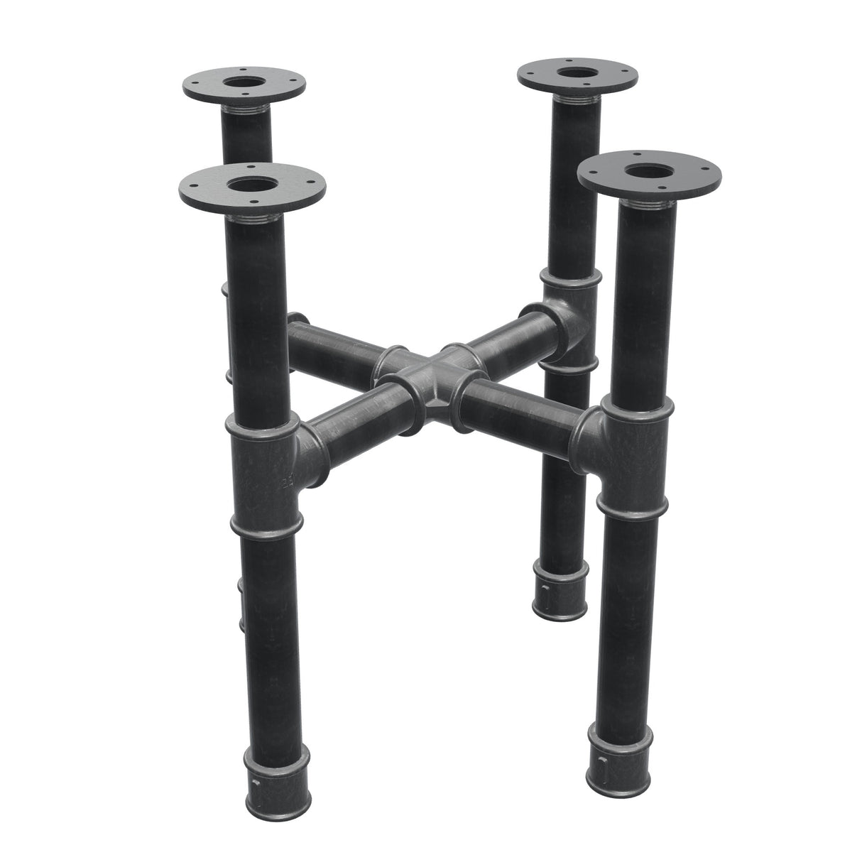 Piètement de table basse, pieds en croix, fonte et acier Ø 42 mm, 51 × 51 cm, hauteur 54 cm