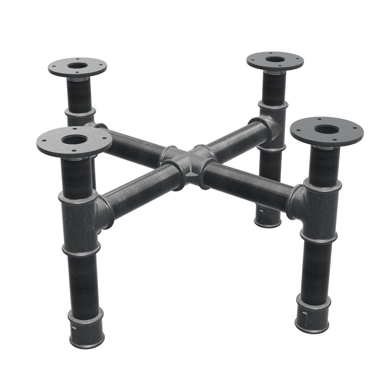 Piètement de table basse, pieds en croix, fonte et acier Ø 42 mm, 61 × 61 cm, hauteur 34 cm
