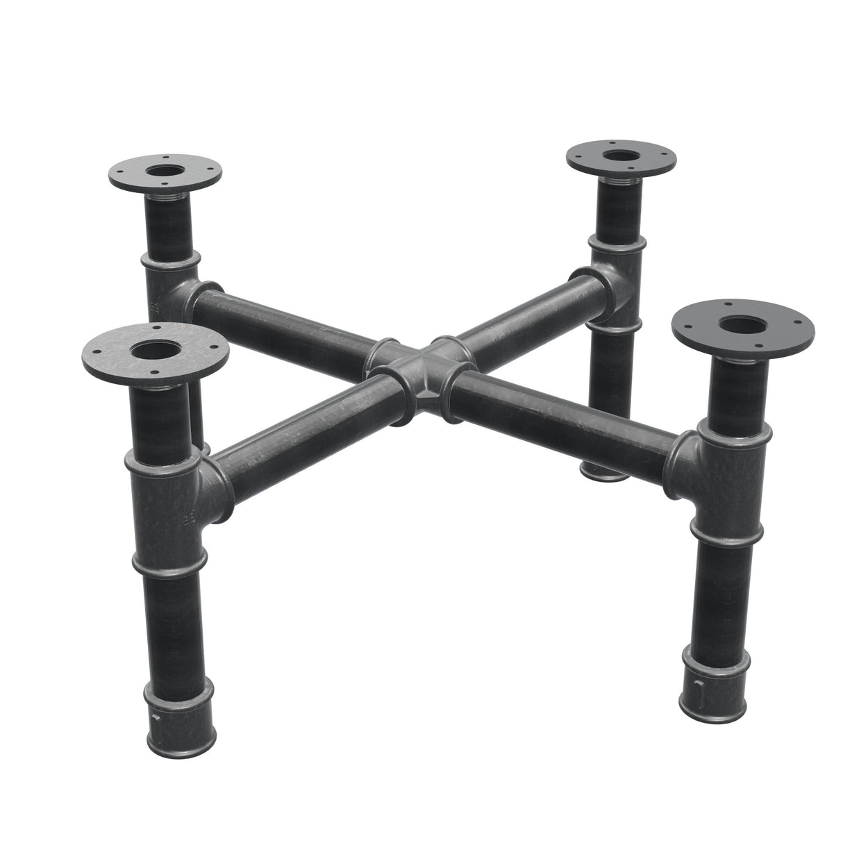 Piètement de table basse, pieds en croix, fonte et acier Ø 42 mm, 71 × 71 cm, hauteur 34 cm