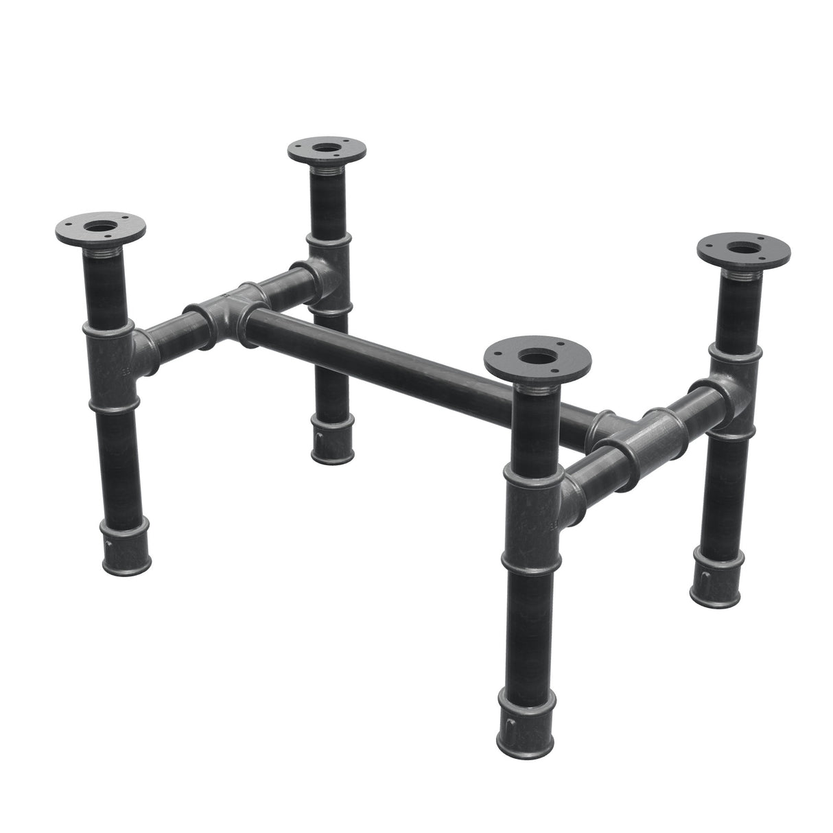 Piètement de table basse, structure en H, fonte et acier Ø 34 mm, 52 × 36 cm, hauteur 32 cm