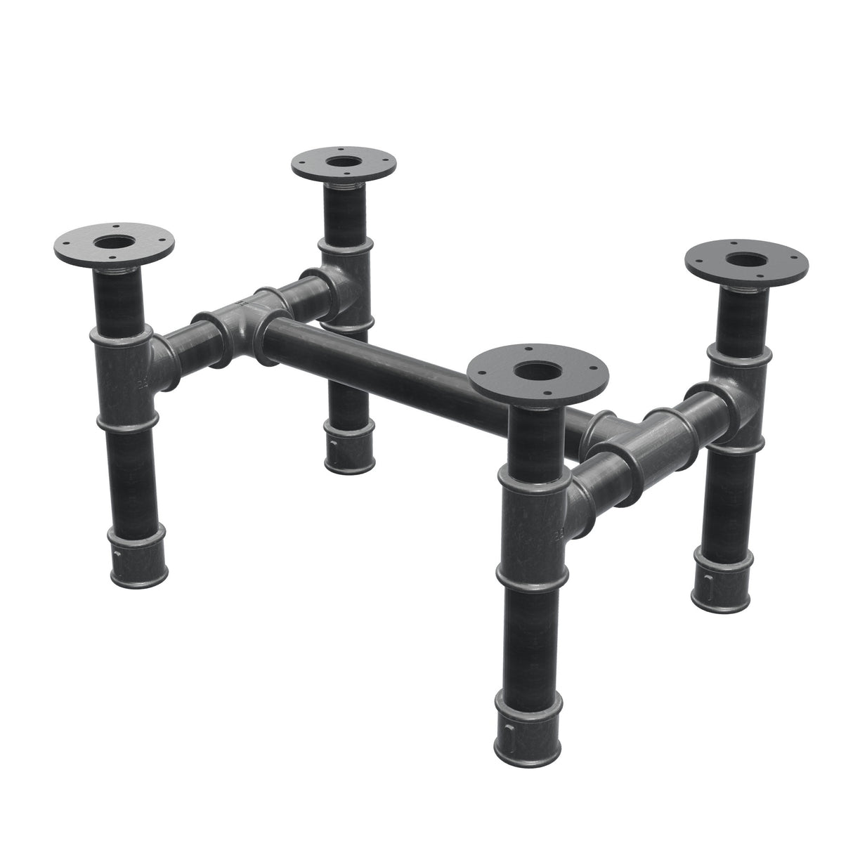 Piètement de table basse, structure en H, fonte et acier Ø 42 mm, 56 × 41 cm, hauteur 34 cm