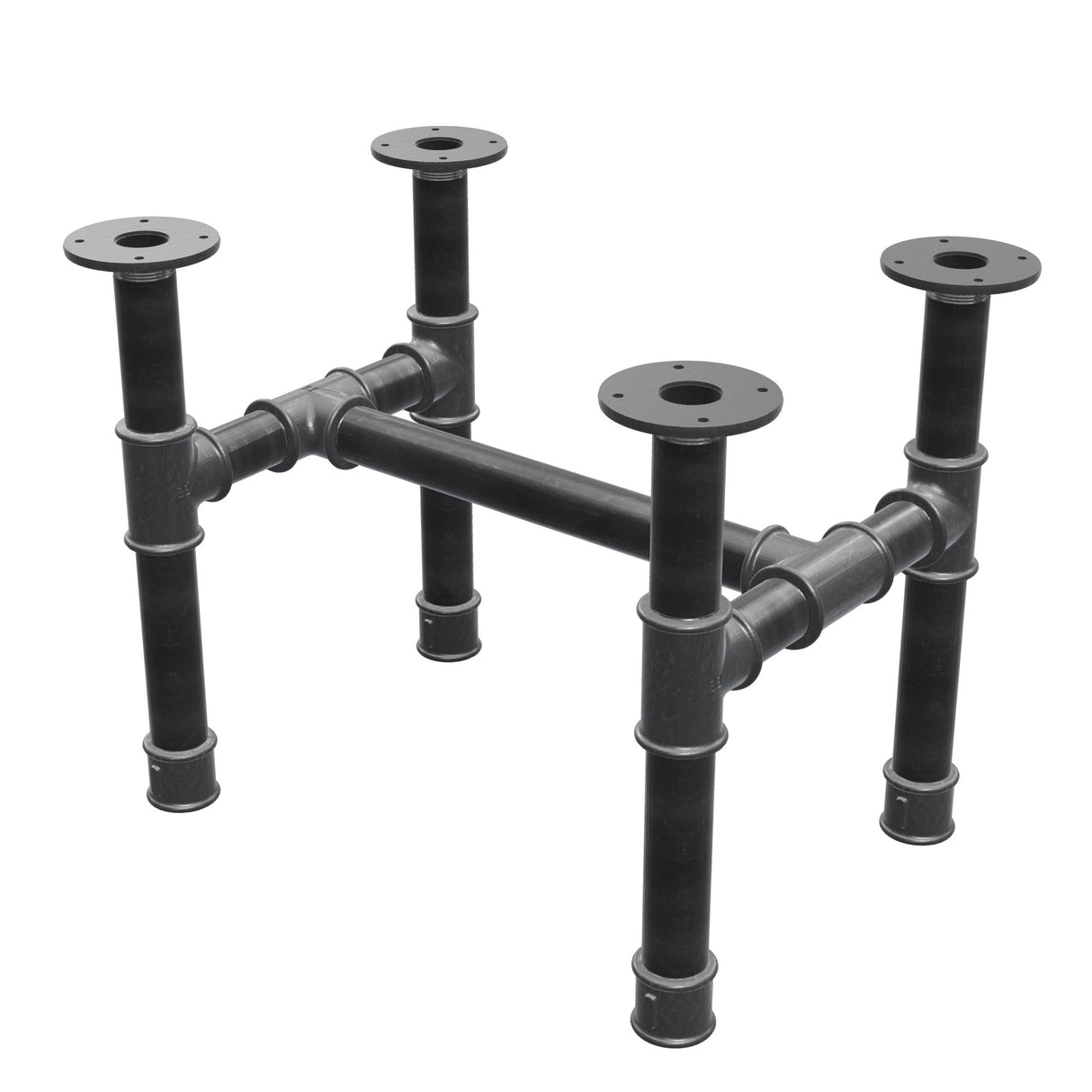 Piètement de table basse, structure en H, fonte et acier Ø 42 mm, 56 × 41 cm, hauteur 44 cm