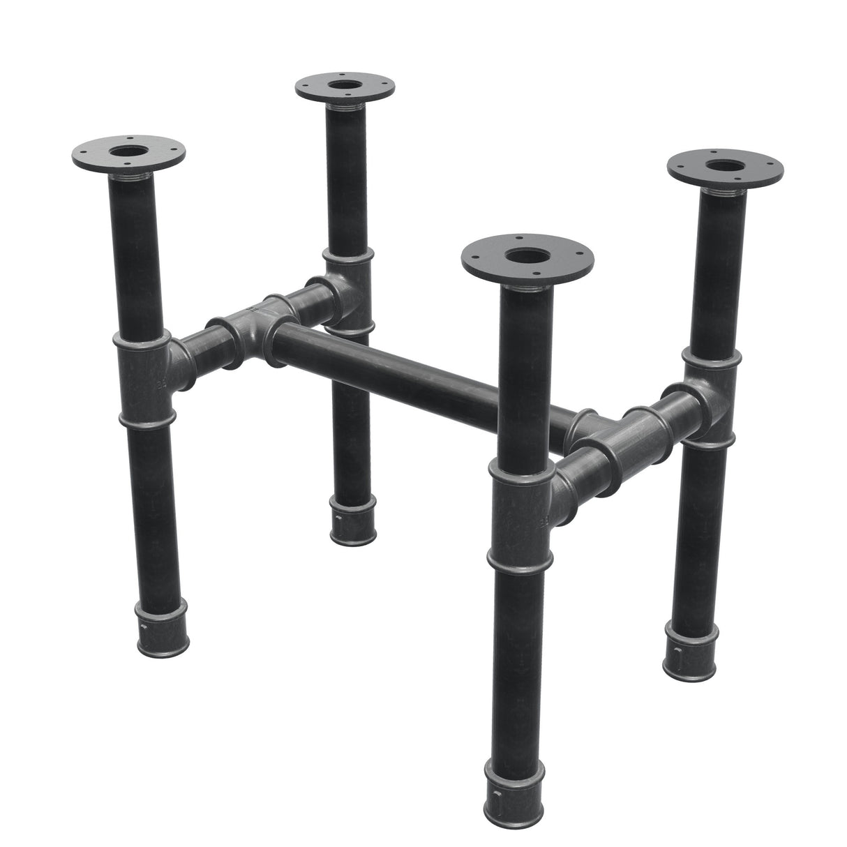 Piètement de table basse, structure en H, fonte et acier Ø 42 mm, 56 × 41 cm, hauteur 54 cm