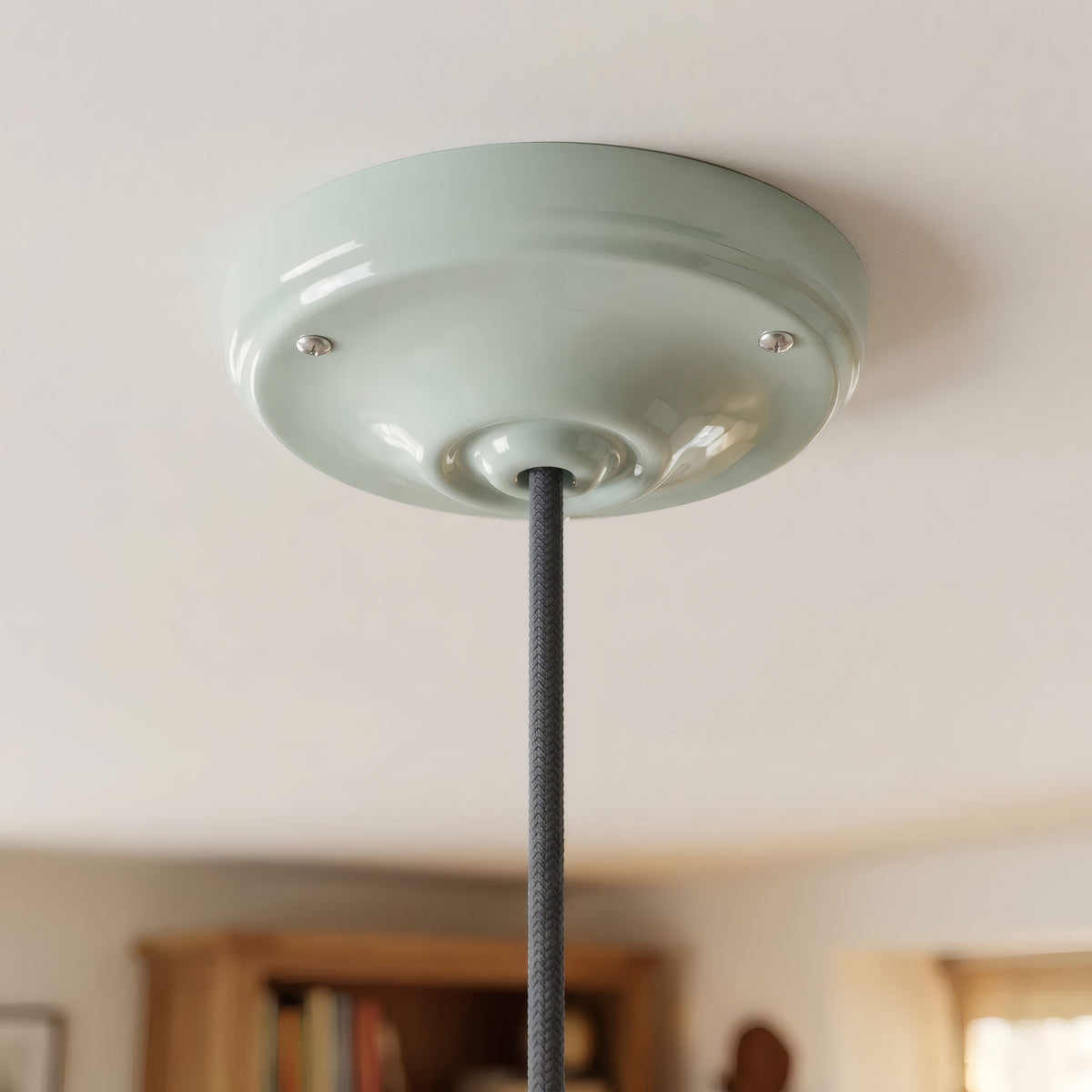 Rosace en porcelaine avec kit de fixation, Ø 105 mm — Vert sauge