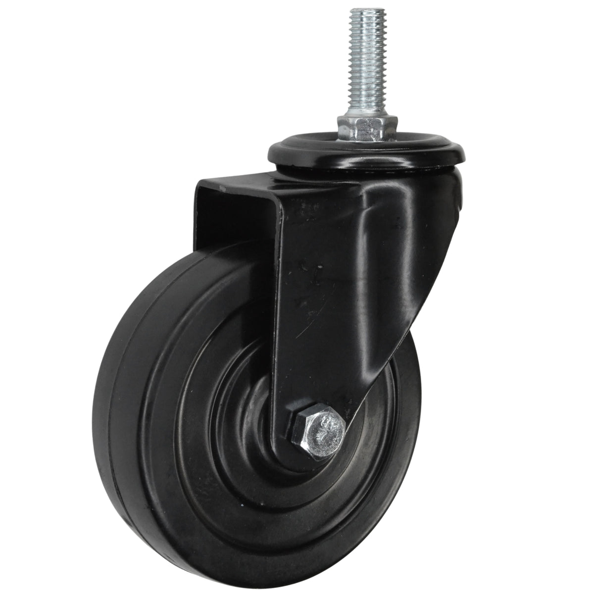 Roulette industrielle noire pivotante sur Raccord - caoutchouc - 100mm